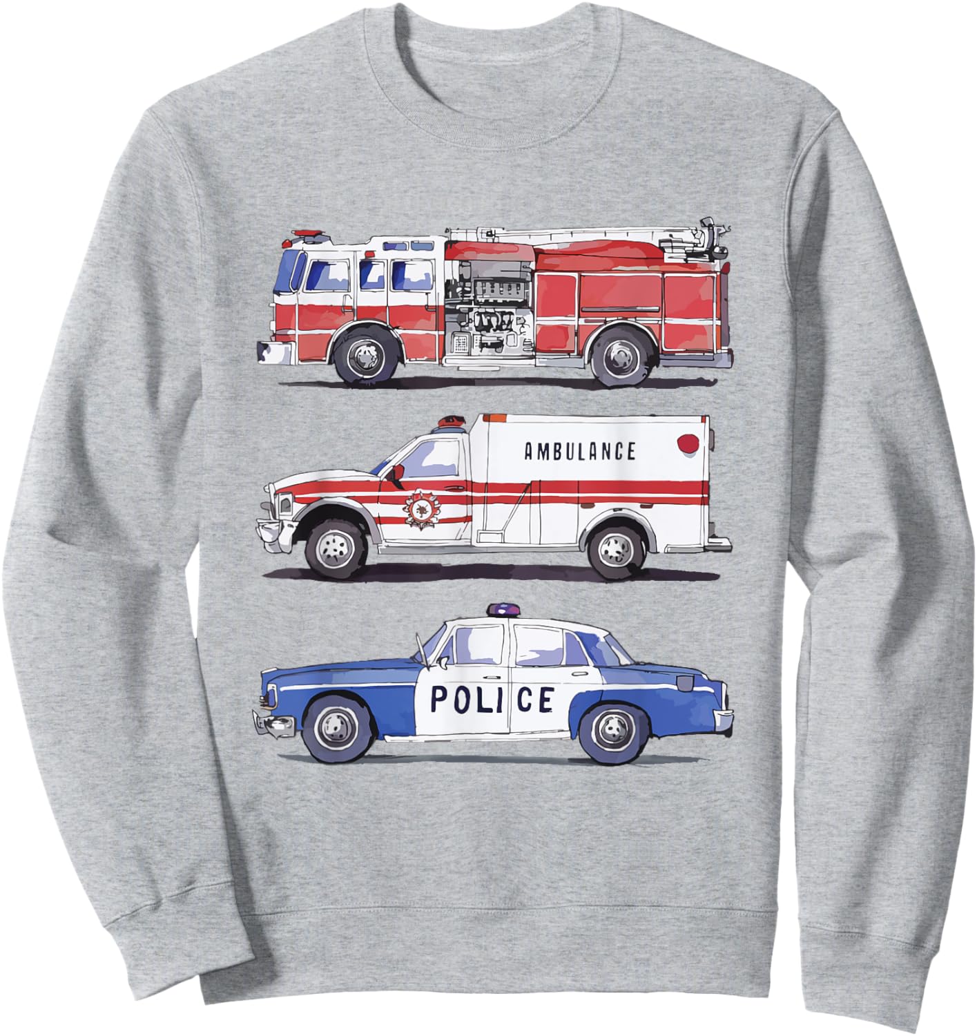 Emergency Rescue Vehicles Police Car Fire Truck Ambulance Sweatshirt - Sweatshirt | Ash