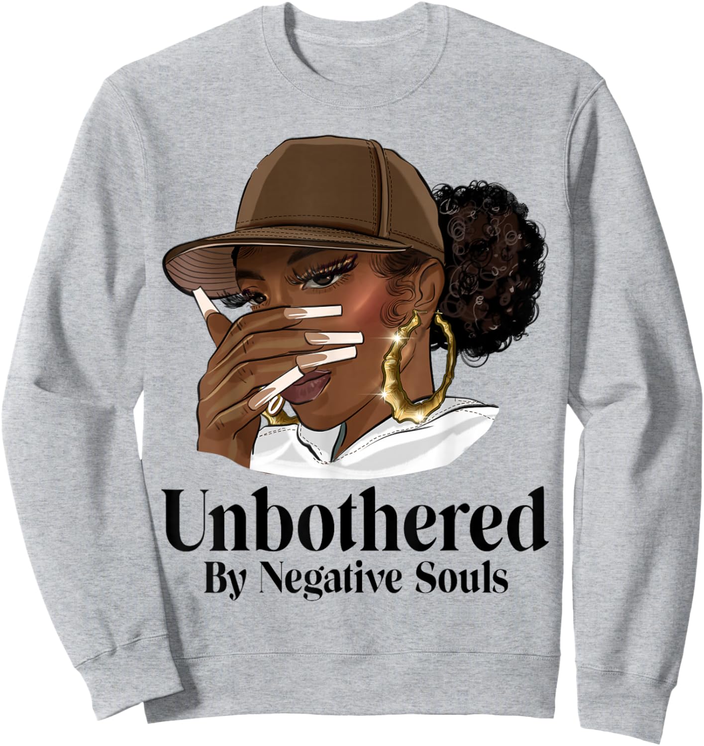 Unbothered African American Afro Queen with Cap Black Woman Sweatshirt - Sweatshirt | Ash