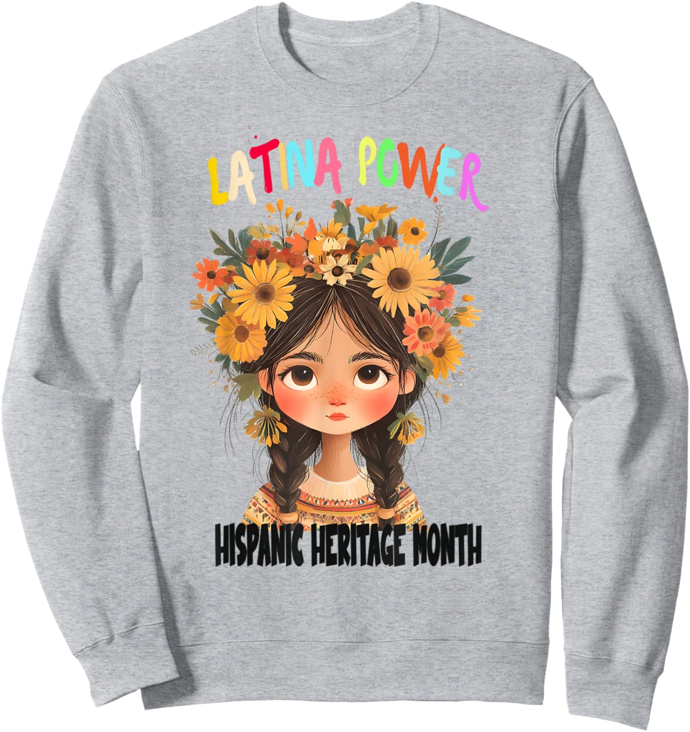 Hispanic Heritage Month Latina Power Anime Girl Flowers Sweatshirt - Sweatshirt | Ash