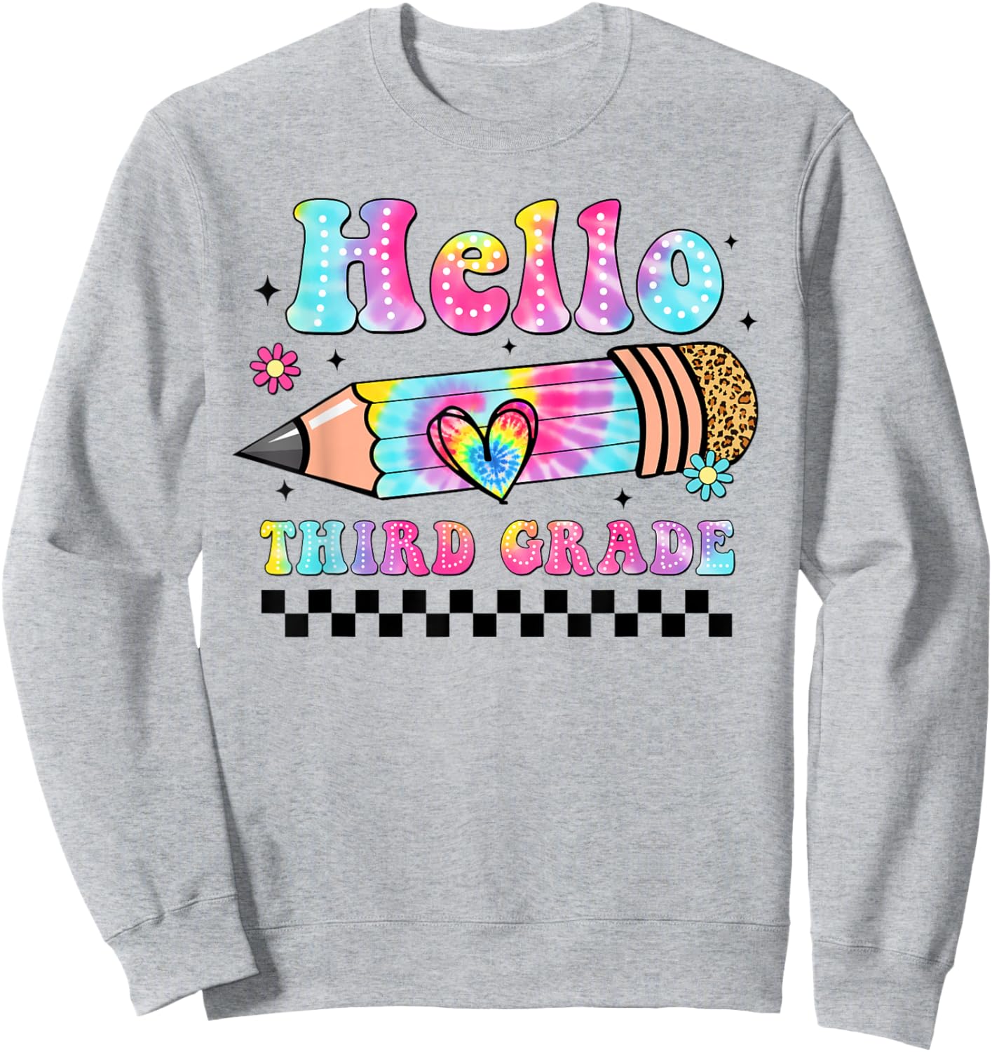 Hello 3rd Grade Leopard Tie Dye Back To School Third Grade Sweatshirt - Sweatshirt | Ash