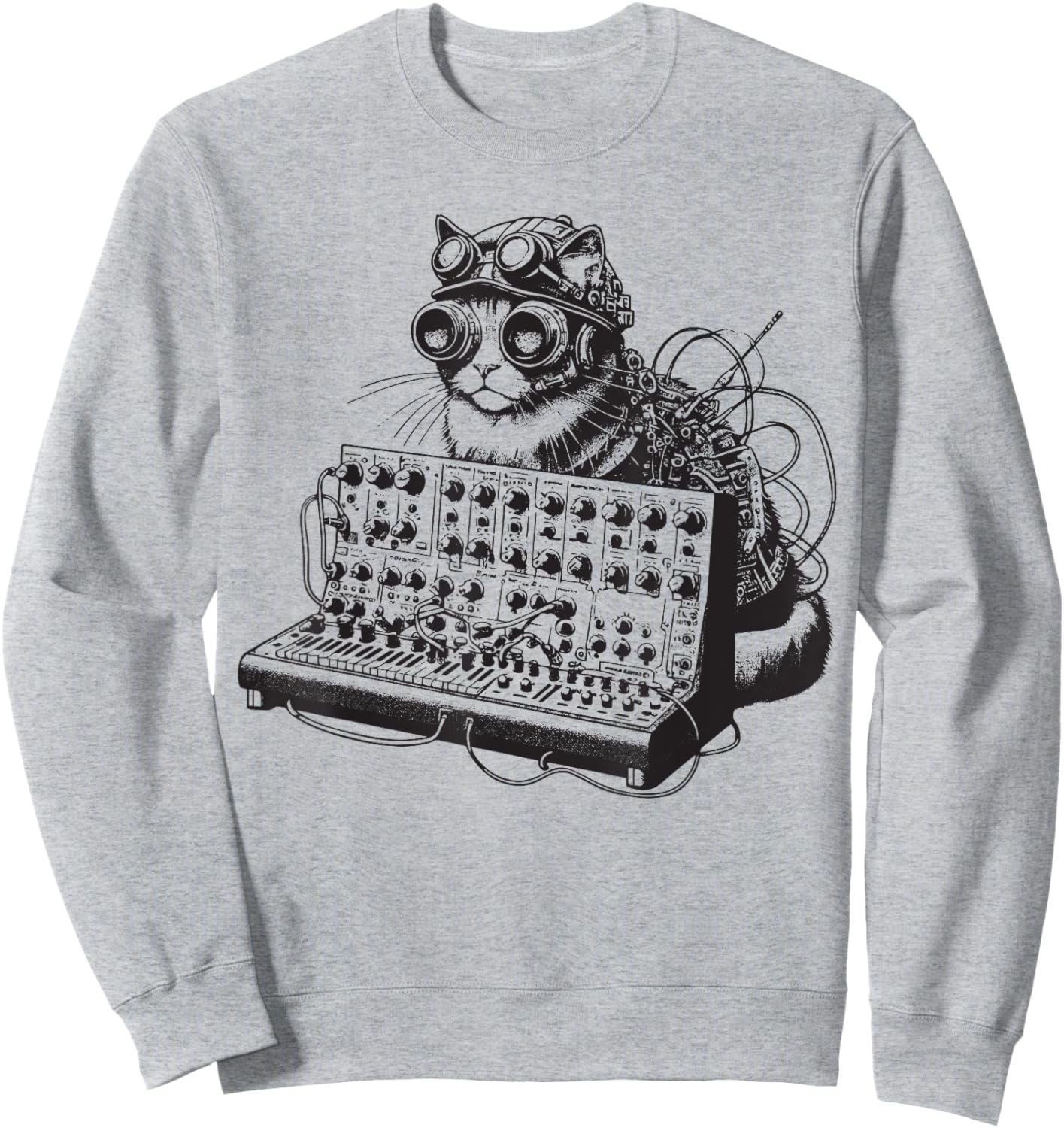 Steampunk Cat playing Synthesizer Synth Kitten Techno Music Men Women Sweatshirt - Sweatshirt | Ash