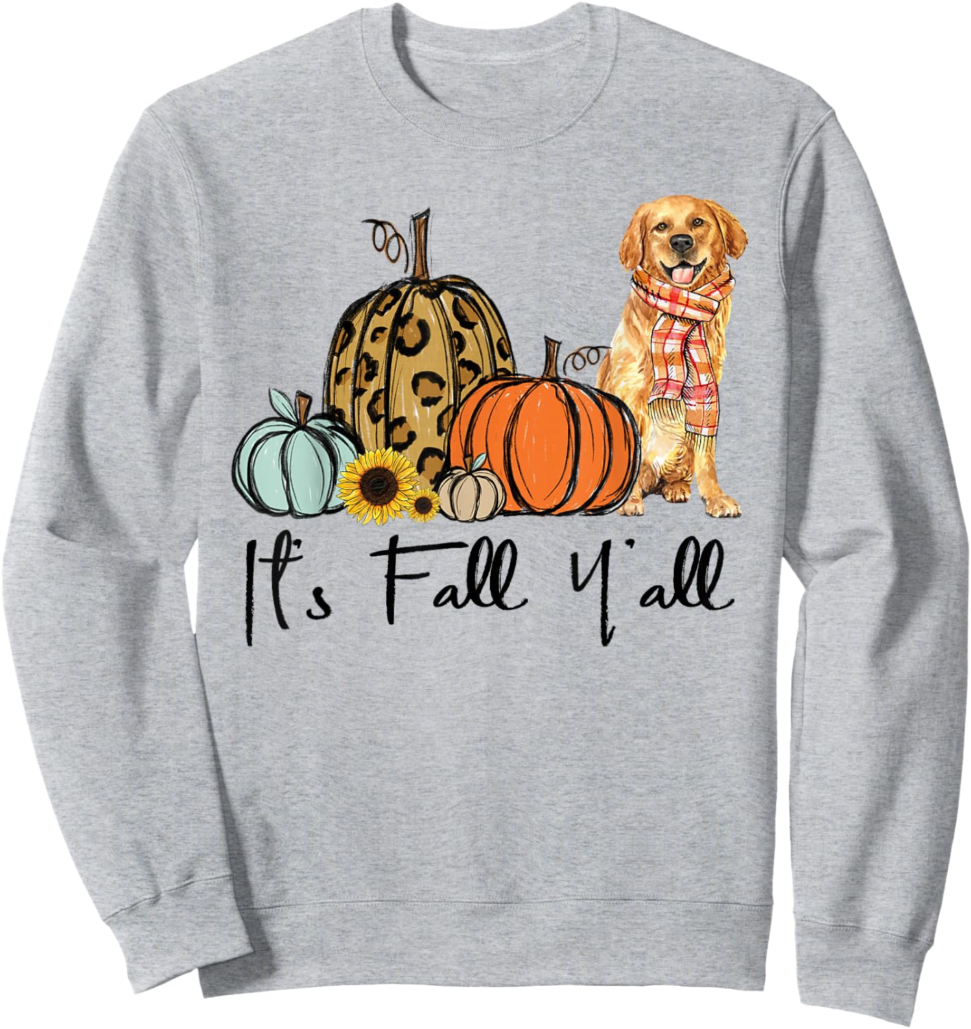 It's Fall Y'all Yellow Golden retriever Dog Leopard Pumpkin Women Sweatshirt - Sweatshirt | Ash
