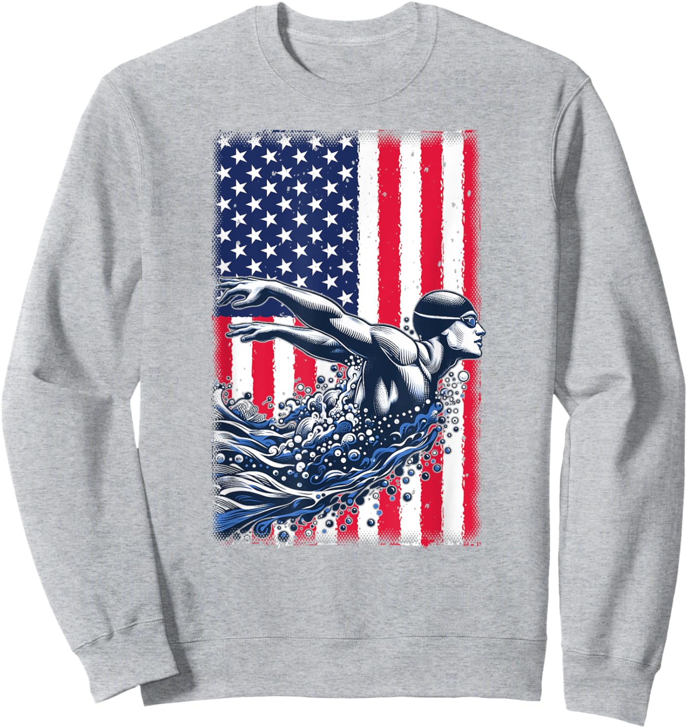 Swimming American Flag USA Swim Sport Team Swimmer Butterfly Women Kids Men Sweatshirt - Sweatshirt | Ash