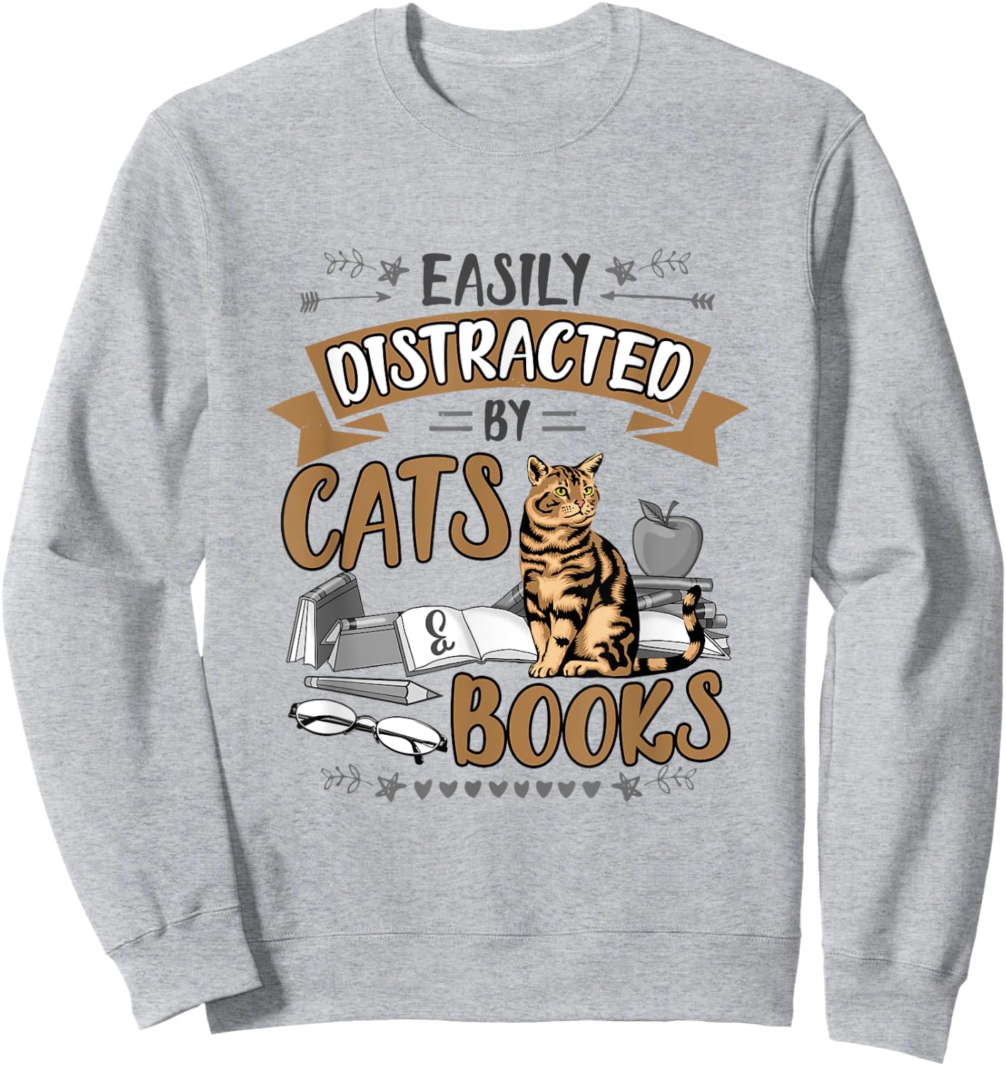 Easily Distracted by Cats and Books Men Women Cat Lovers Sweatshirt - Sweatshirt | Ash