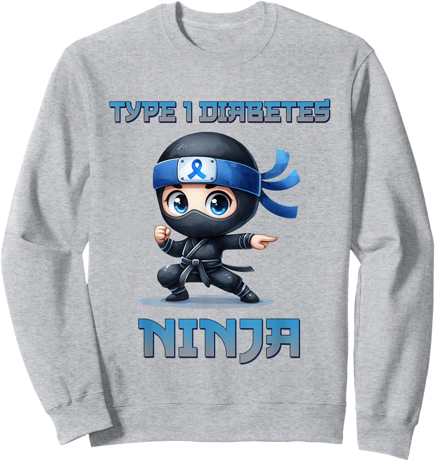 Type 1 Diabetes Awareness Ninja T1D Warrior Fighter Kids Sweatshirt - Sweatshirt | Ash