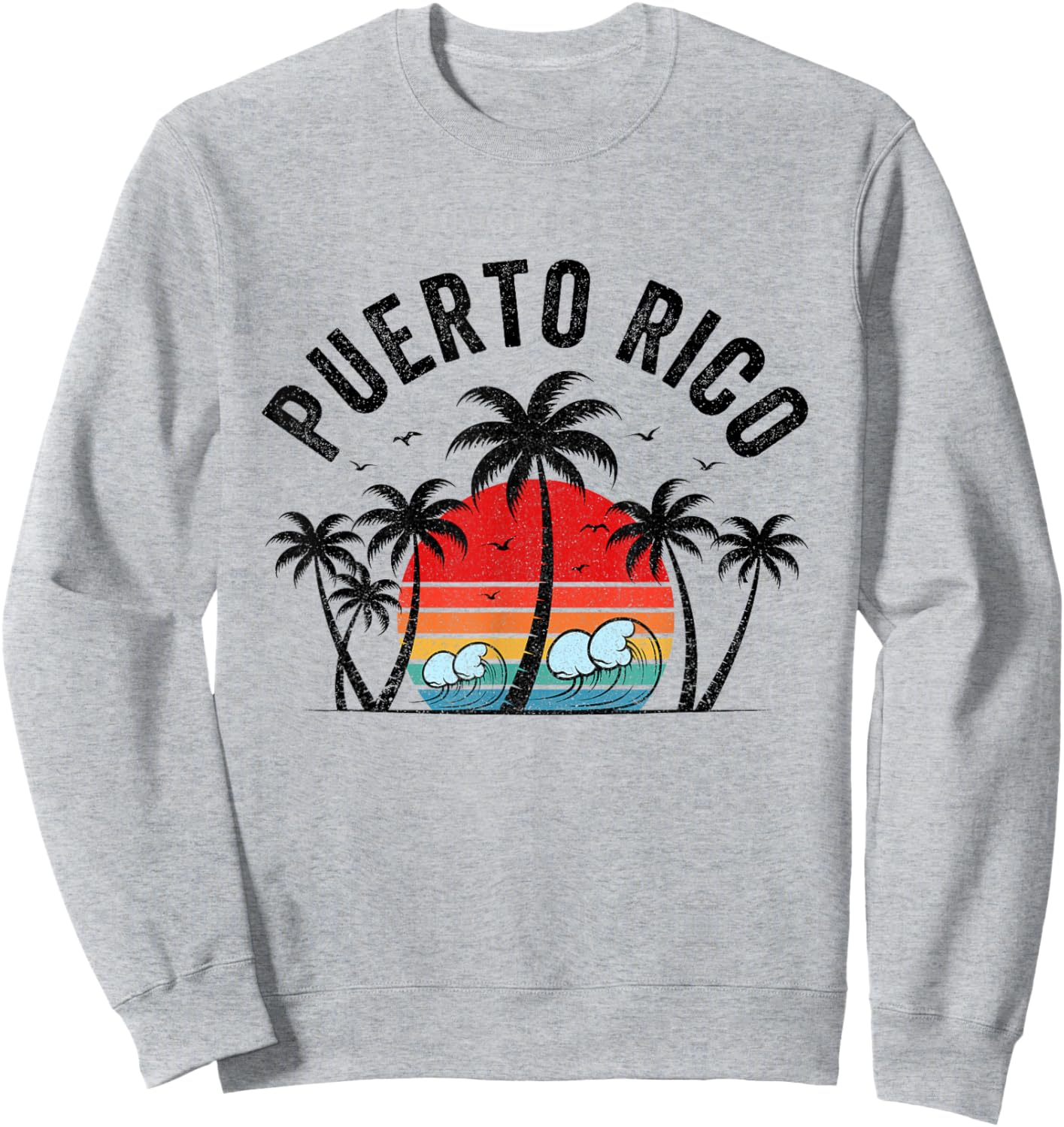 Puerto Rico Beach Sunset Surf Palm Trees Vintage Sweatshirt - Sweatshirt | Ash