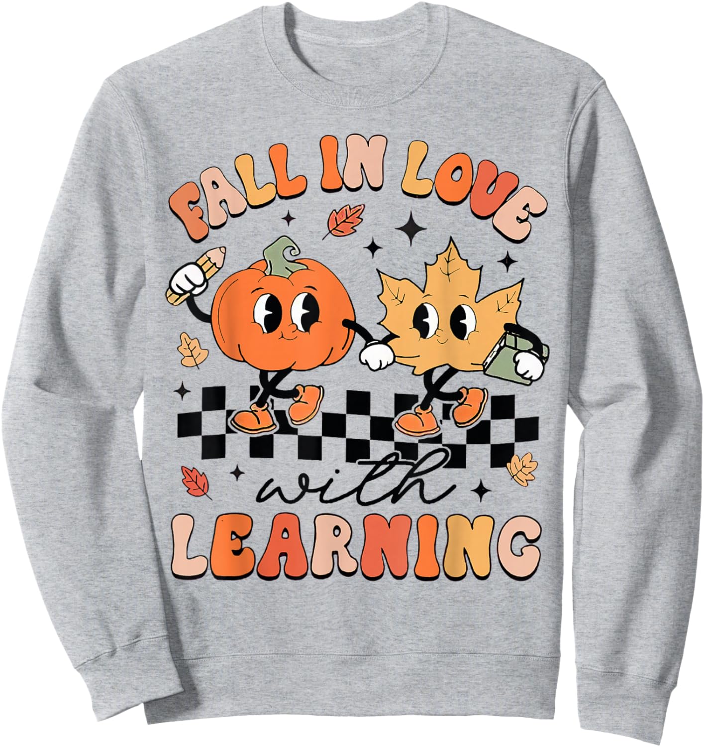 Retro Fall In Love With Learning Autumn Pumpkin Teacher Sweatshirt - Sweatshirt | Ash