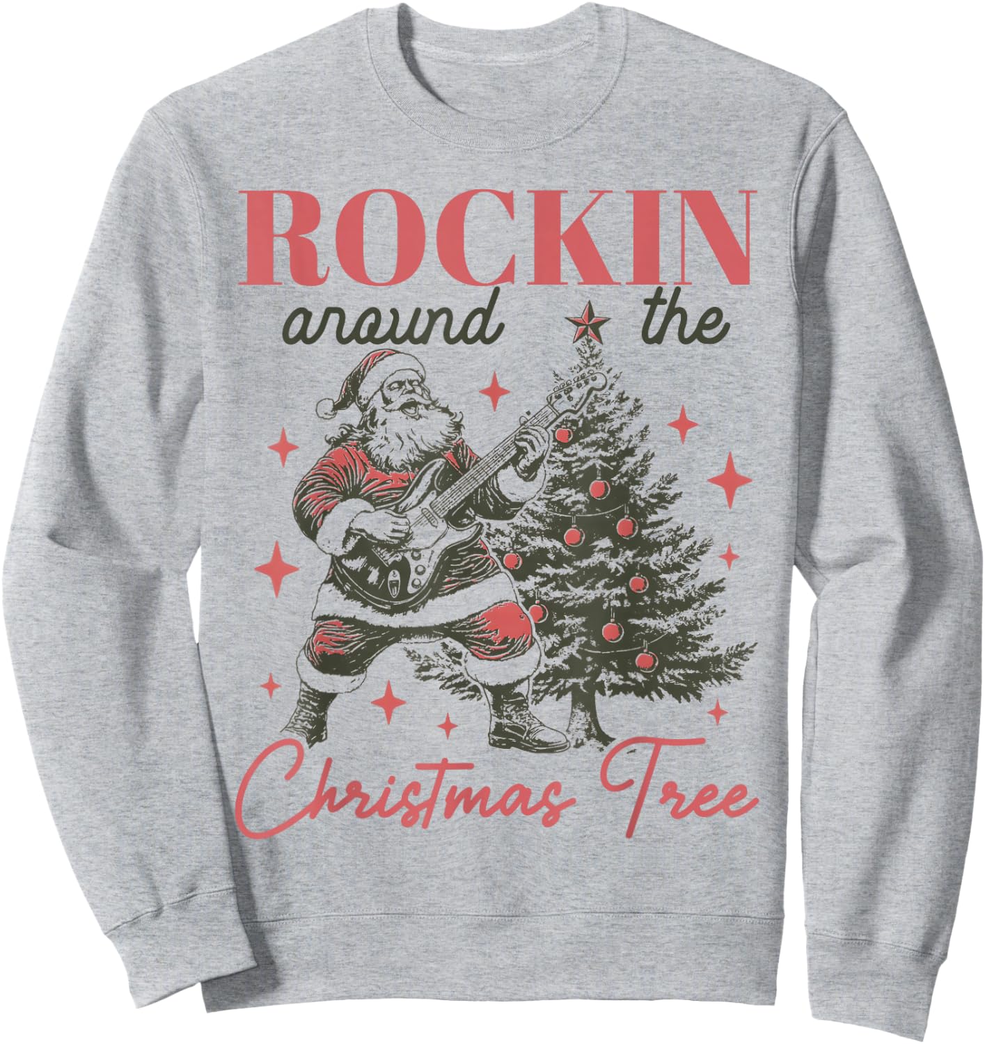 Rocking Around The Christmas Tree Santa Rock and Roll Guitar Sweatshirt - Sweatshirt | Ash