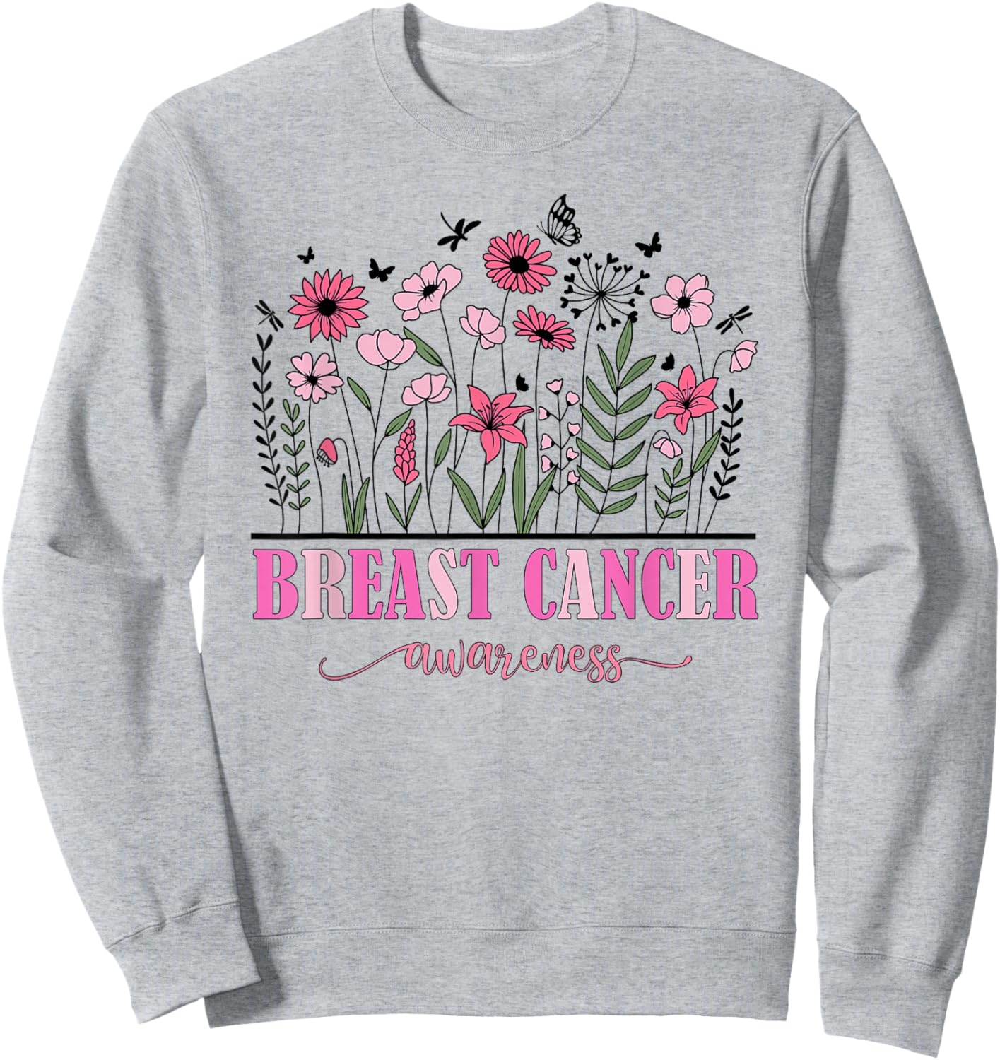 Flowers Breast Cancer Awareness Women Cancer Survivor Sweatshirt - Sweatshirt | Ash