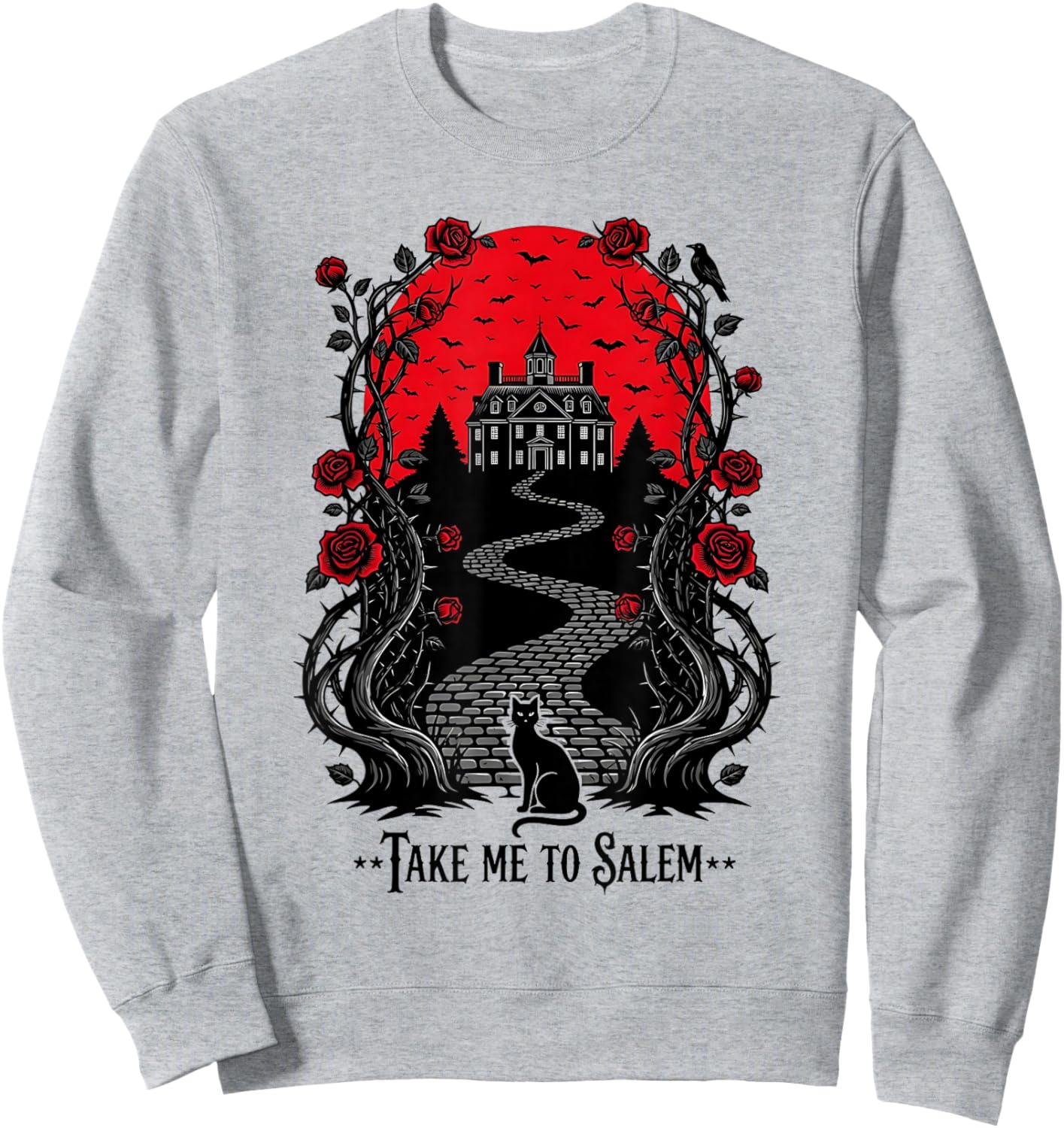 Take Me to Salem Witchy Halloween Cat Design Sweatshirt - Sweatshirt | Ash