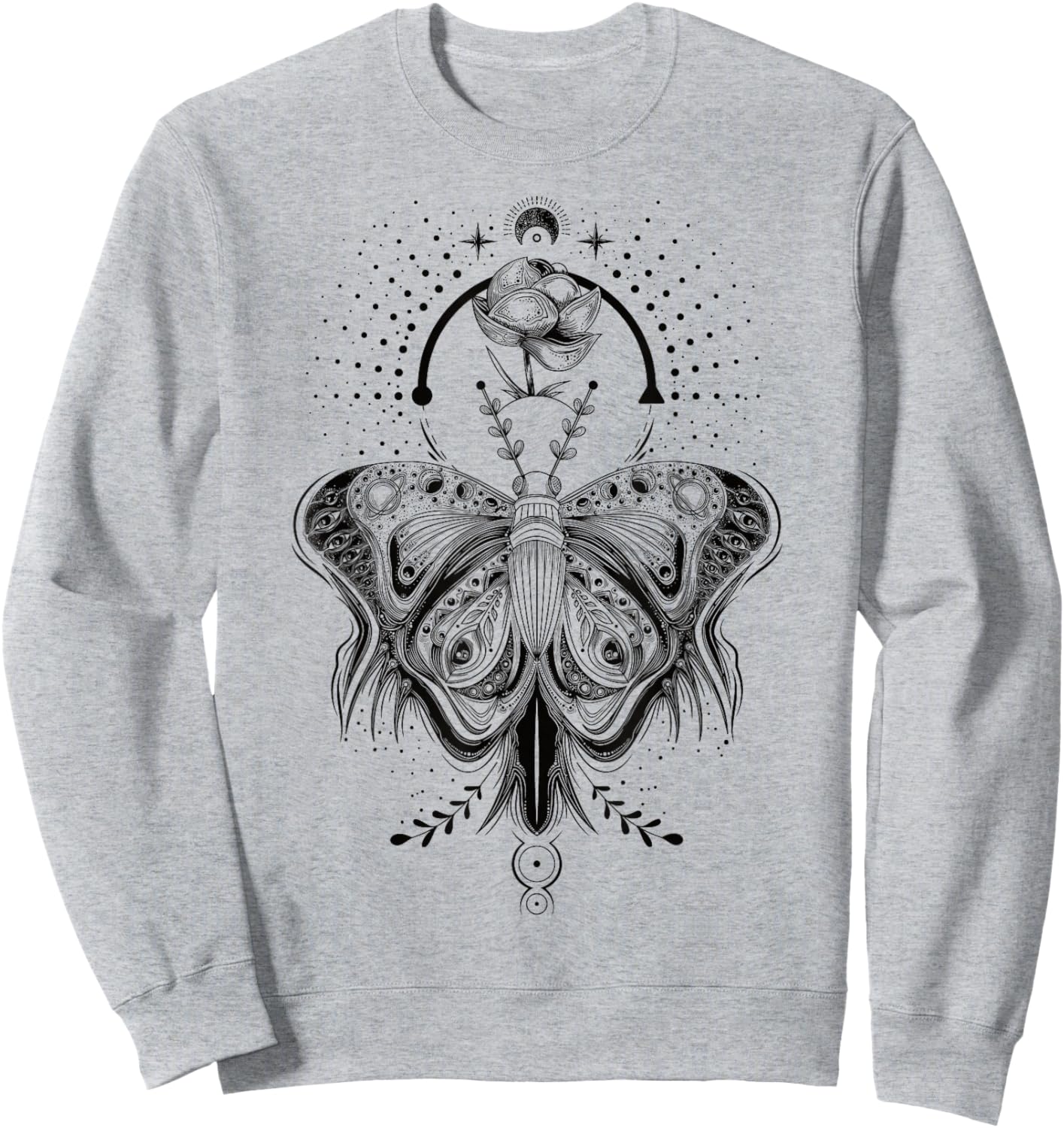 Floral Moth Butterfly Flower Celestial Geometry Sweatshirt - Sweatshirt | Ash