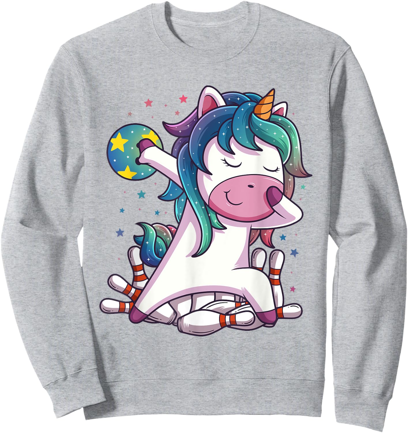 Polka Dot Unicorn Bowling Birthday Party Gift Sweatshirt - Sweatshirt | Ash