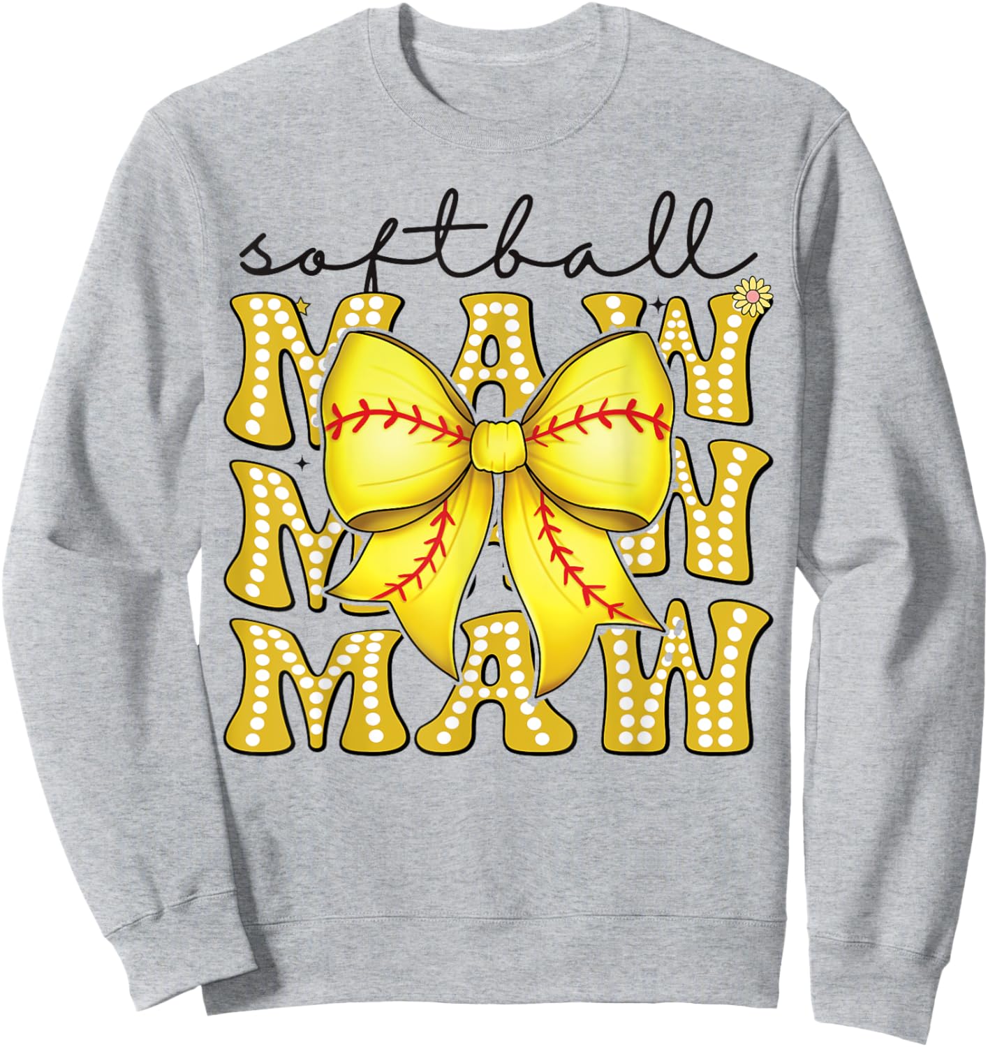 Softball Maw Retro Softball Coquette Bow Groovy Sweatshirt - Sweatshirt | Ash