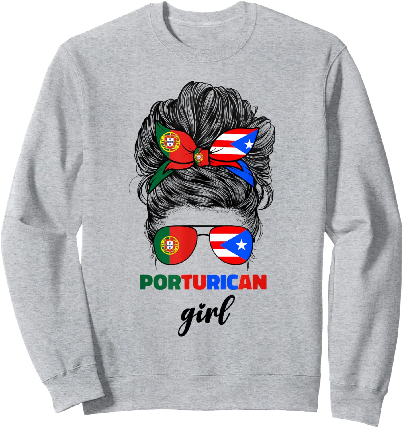 Half Portuguese And Puerto Rican Rico Portugal Flag Girl Sweatshirt - Sweatshirt | Ash
