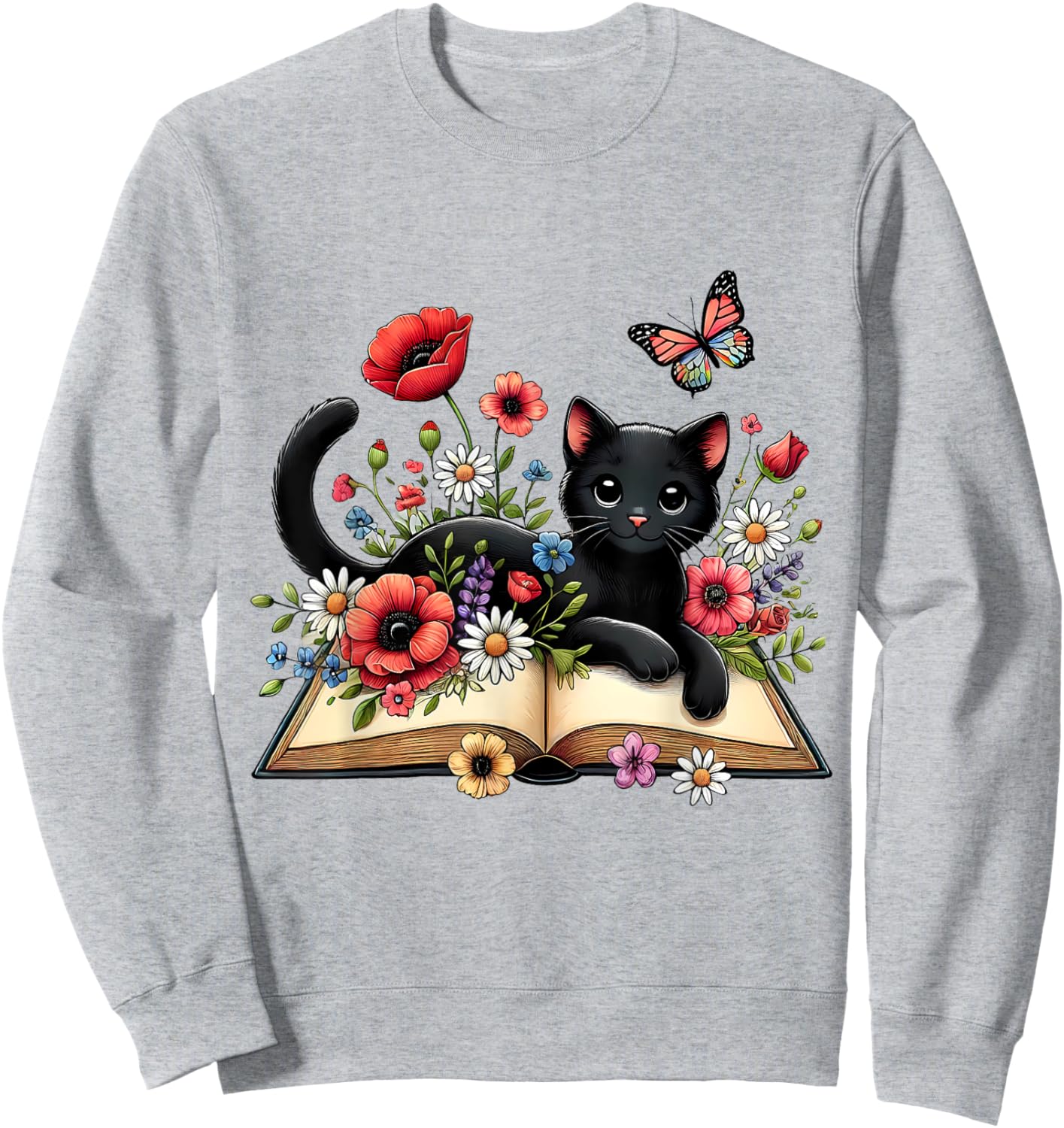Cat Reading Book Cute Cat And Book Lover Girls Kid Sweatshirt - Sweatshirt | Ash