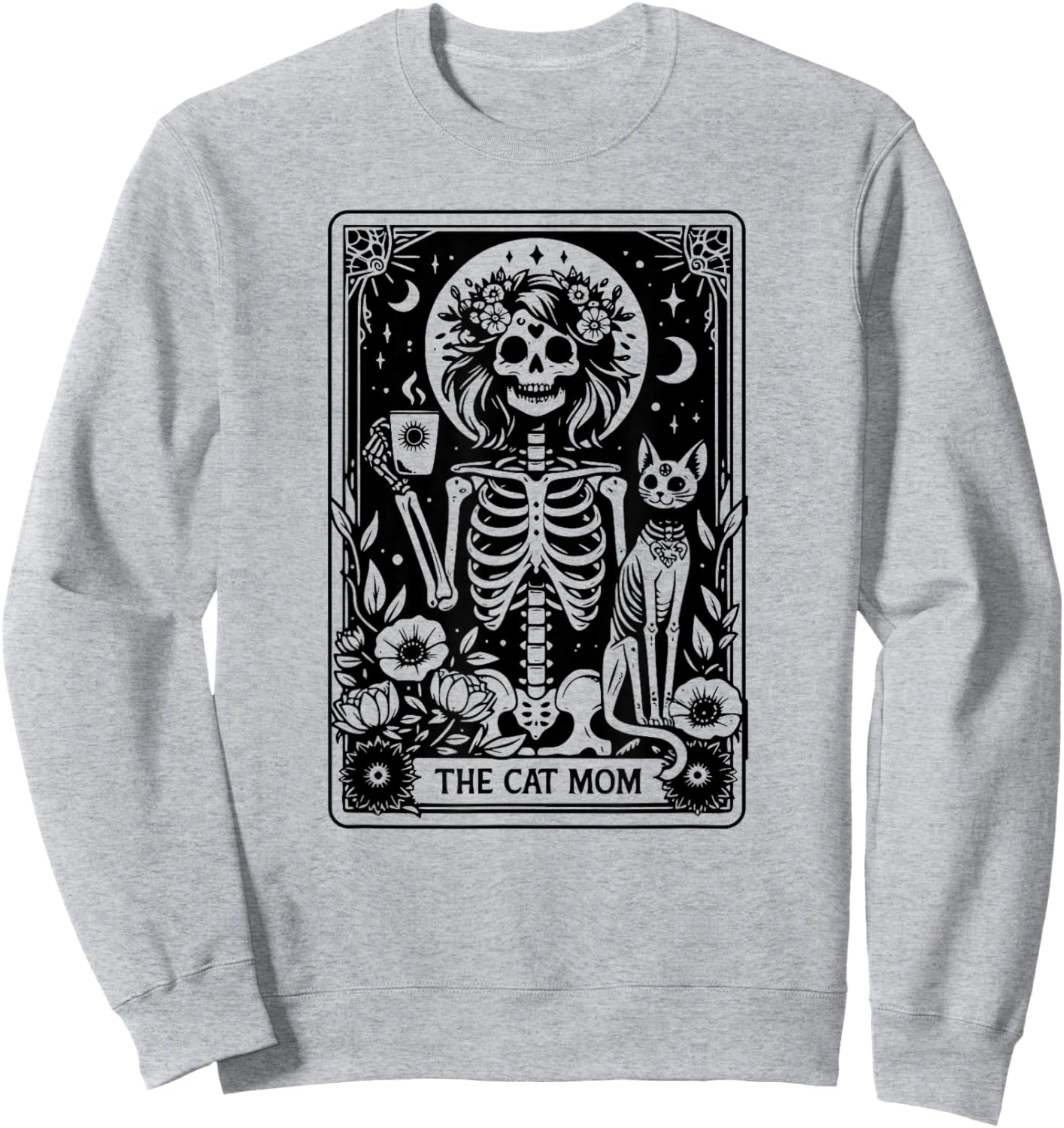 Skeleton The Cat Mom Tarot Card, Funny Cat Mama Mother's Day Sweatshirt - Sweatshirt | Ash