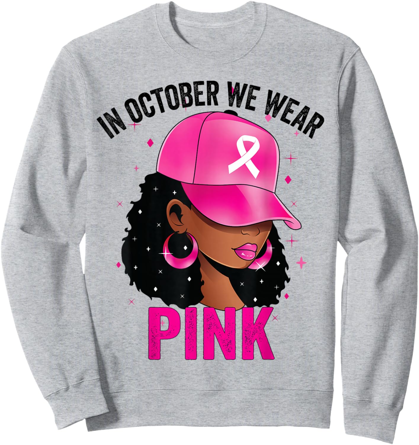In October We Wear Pink Black Women Breast Cancer Awareness Sweatshirt - Sweatshirt | Ash