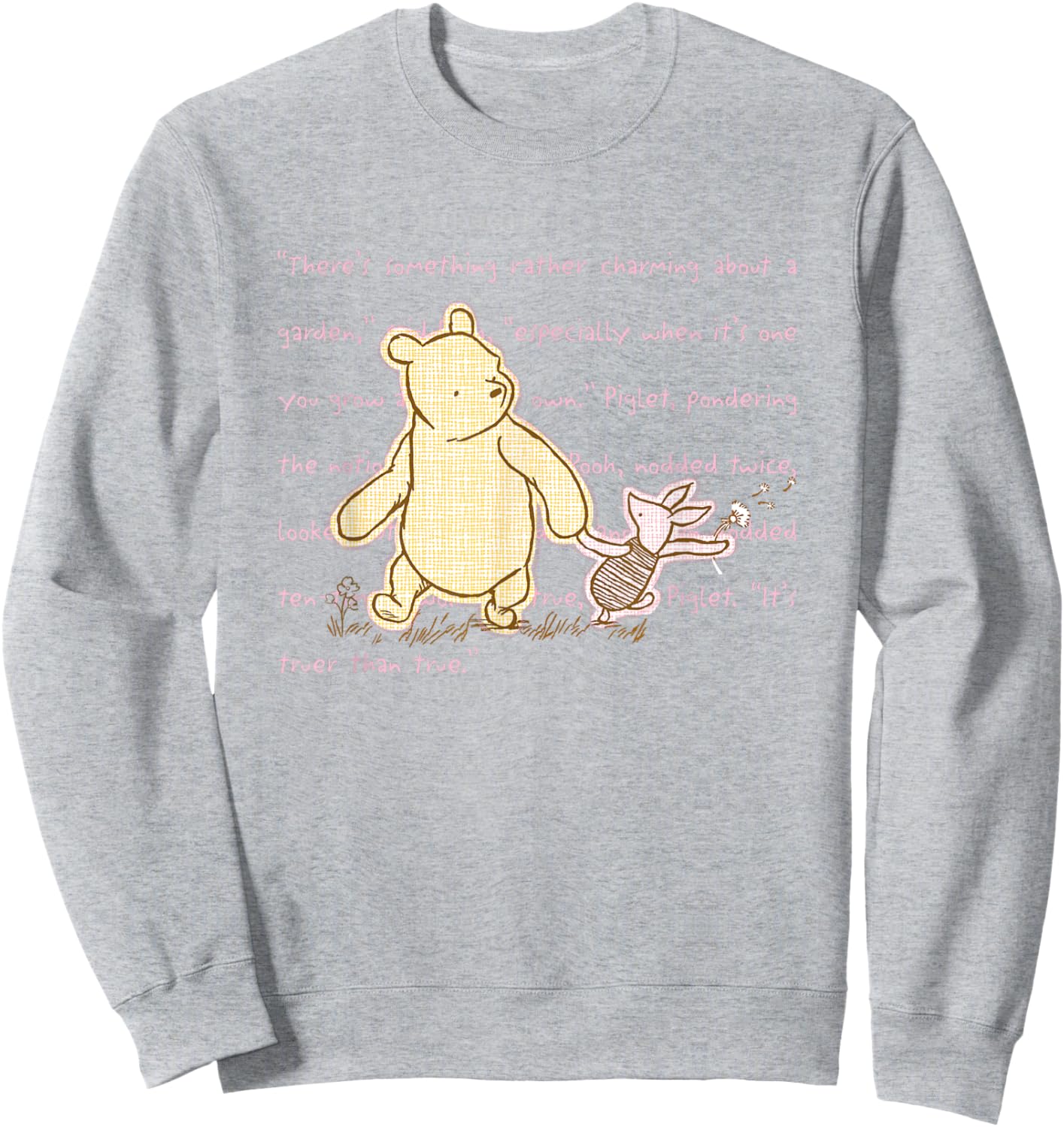 Disney Winnie The Pooh and Piglet Quote Cute Big Chest Logo Sweatshirt - Sweatshirt | Ash