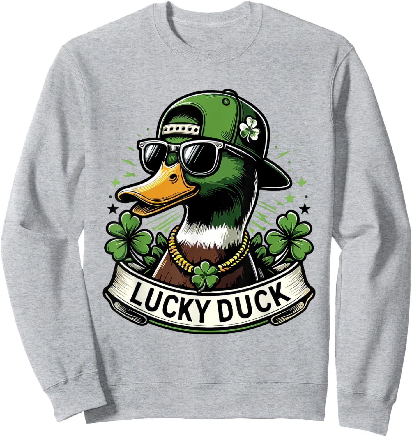Lucky Duck Shamrock Funny St Patricks Day Waterfowl Lovers Sweatshirt - Sweatshirt | Ash
