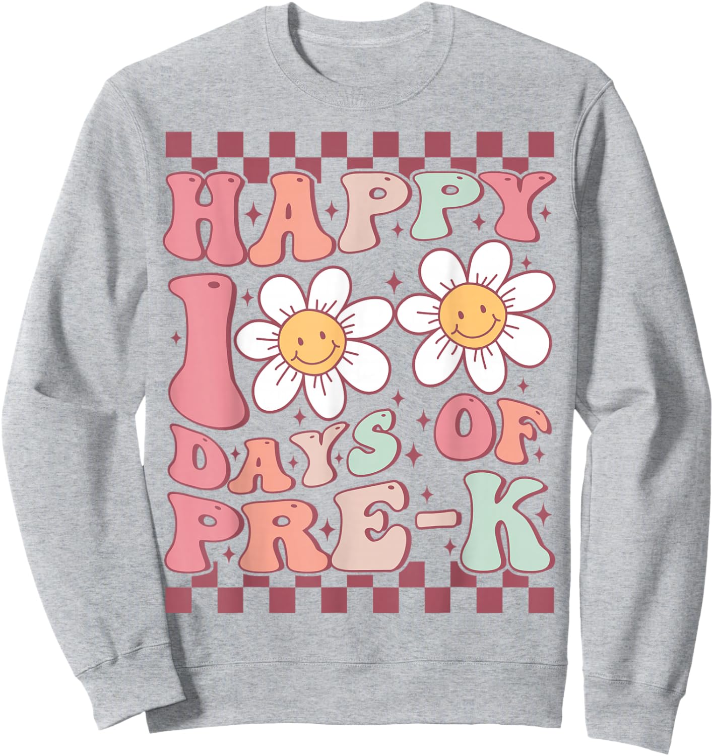 Happy 100 Days of Pre-K Cute Groovy 100th Day of Preschool Sweatshirt - Sweatshirt | Ash