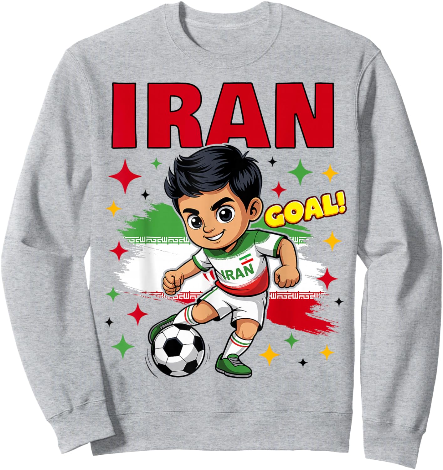 Iran Kid Goal Cartoon Iran Flag for Kids Sweatshirt - Sweatshirt | Ash