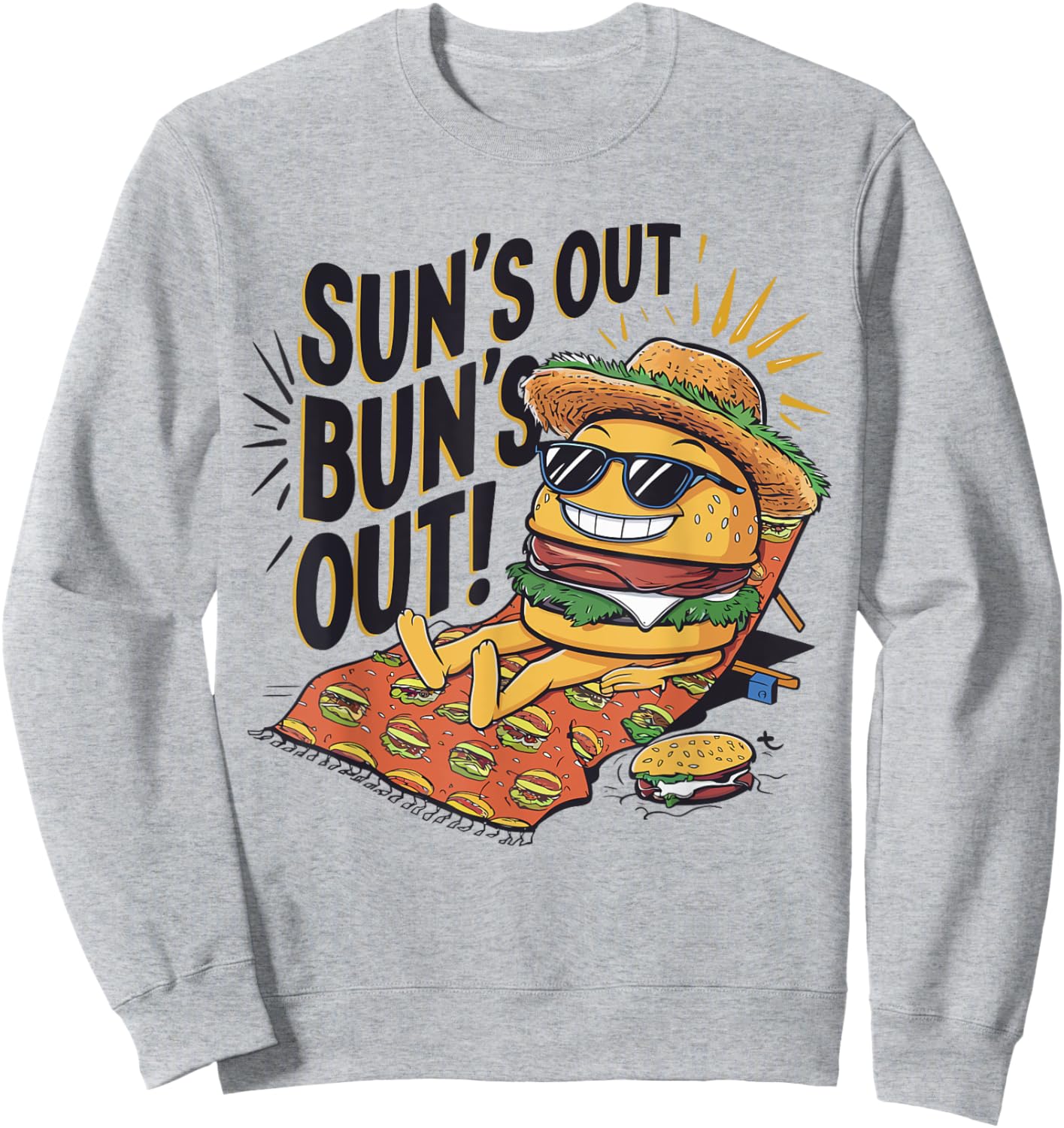 Sun's Out Bun's Out Funny Summer Cheeseburger Food Lover Women Sweatshirt - Sweatshirt | Ash