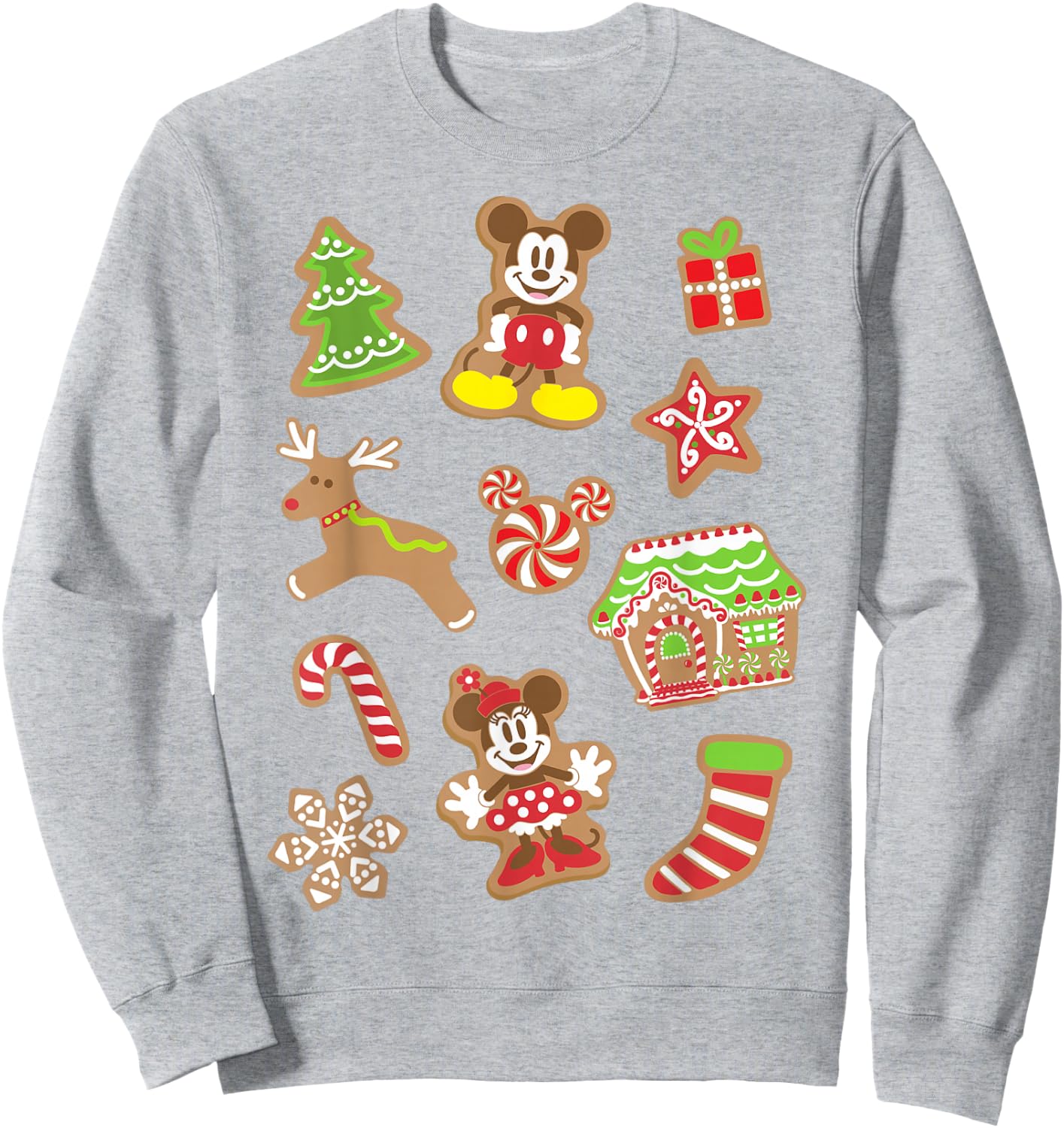 Disney Mickey And Minnie Christmas Gingerbread Cookies Short Sleeve Sweatshirt - Sweatshirt | Ash