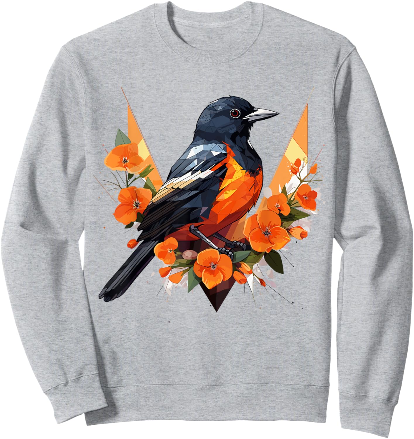Oriole Geometric Patten Art,Cute Oriole Lover Sweatshirt - Sweatshirt | Ash