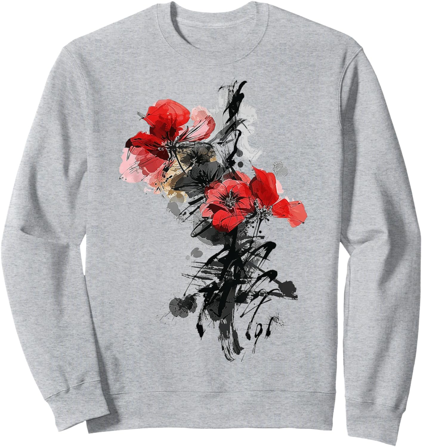 Flower Text Drawing Art Graphic Motif Flower Sweatshirt - Sweatshirt | Ash