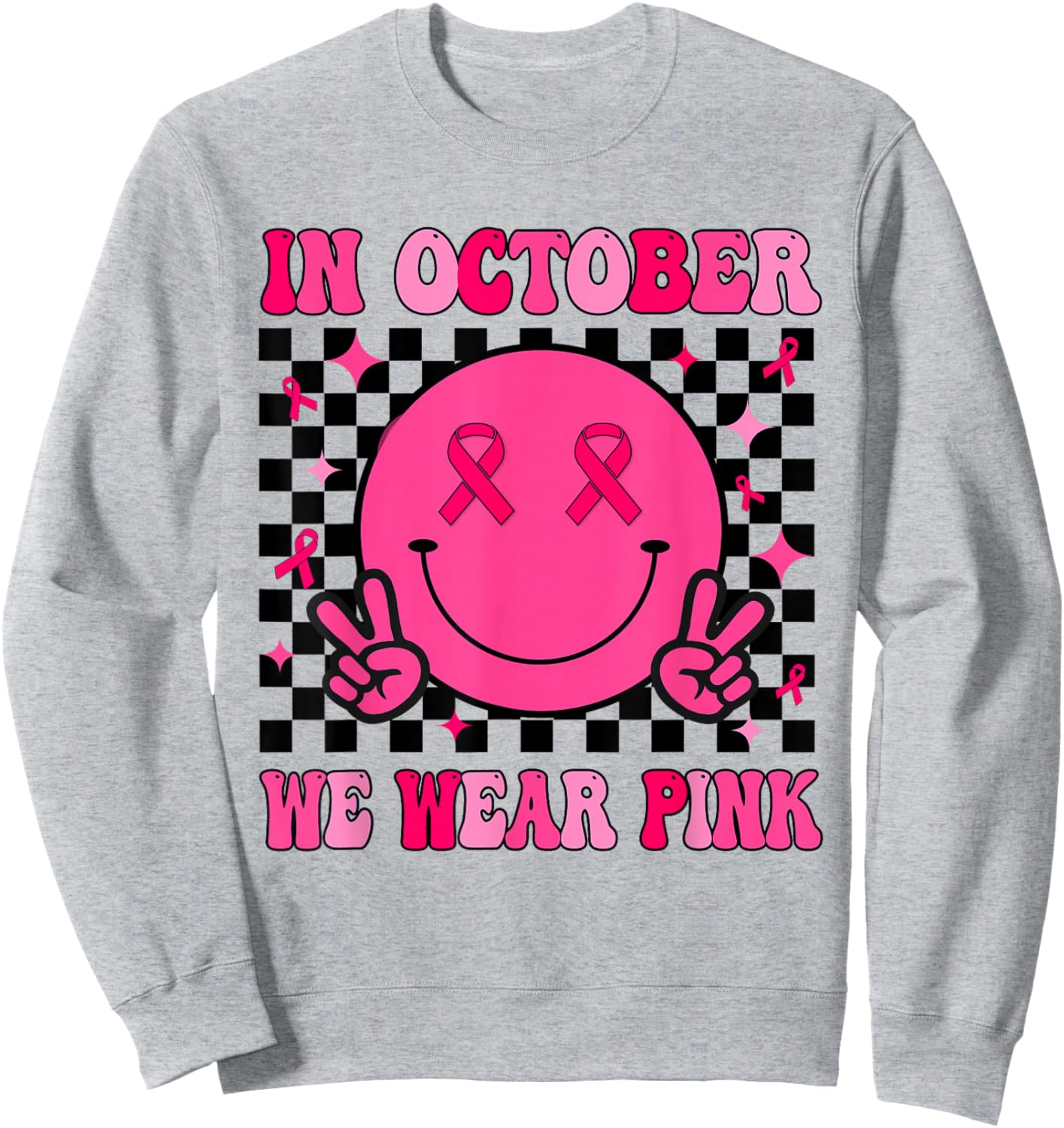 Groovy Breast Cancer Awareness In October We Wear Pink Sweatshirt - Sweatshirt | Ash