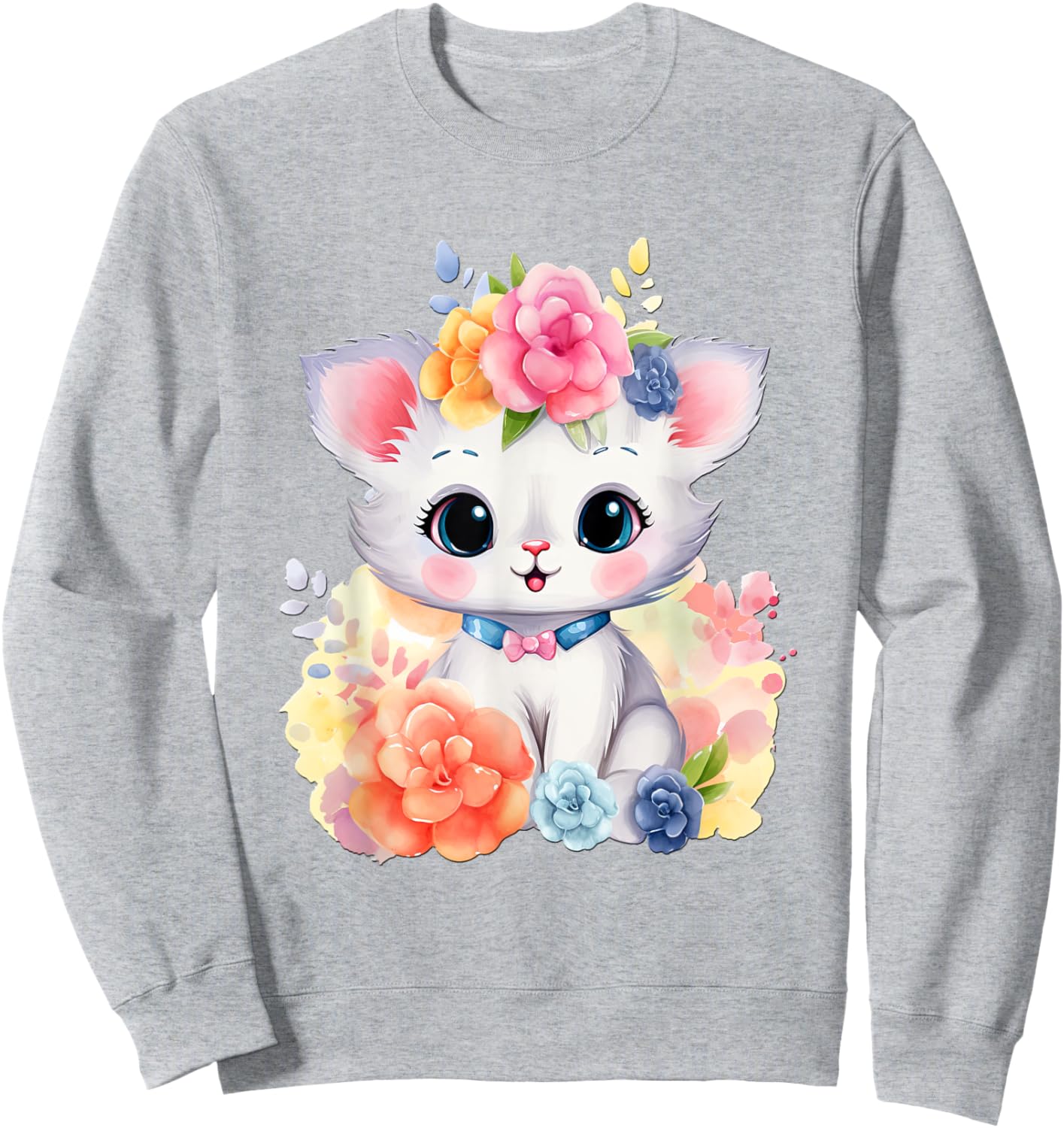 Cat with Flowers Cute Cats Forest Kitten Animal Daughter Sweatshirt - Sweatshirt | Ash