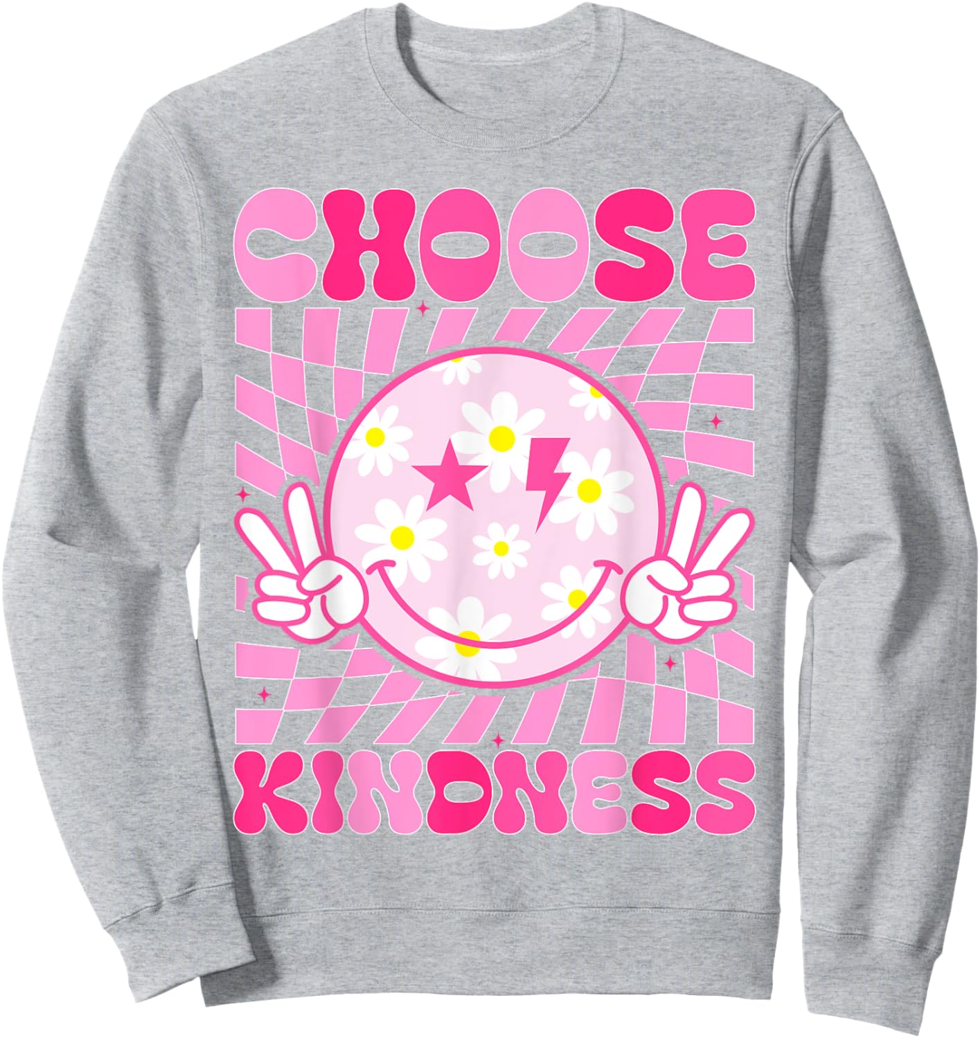 Retro Choose Kindness Smile Face Groovy Be Kind Women Kids Sweatshirt - Sweatshirt | Ash