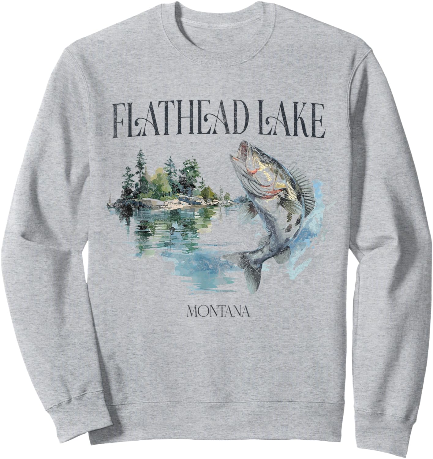 Flathead Lake Mountains Montana Hiking Outdoors Vintage Sweatshirt - Sweatshirt | Ash