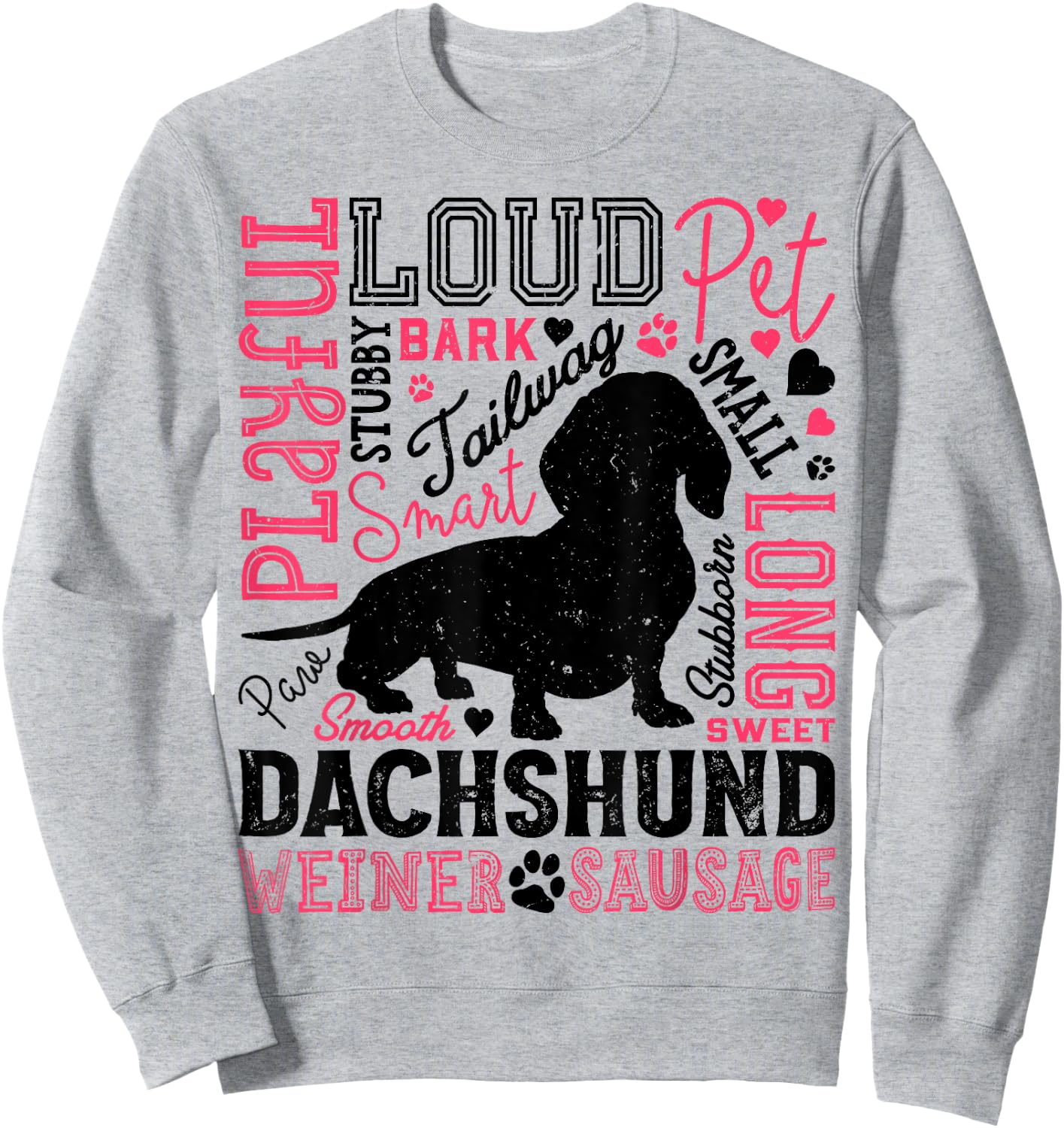 Dachshund Typography Funny Word Art Dog Lover Men Women Gift Sweatshirt - Sweatshirt | Ash