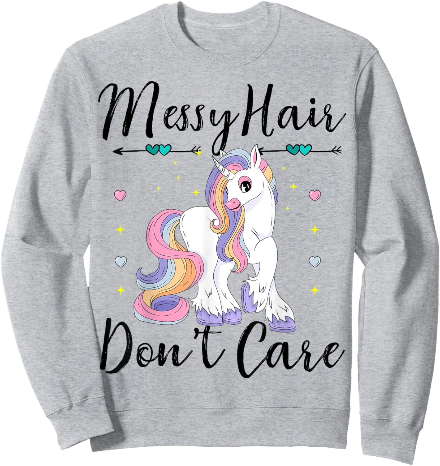 Messy Hair Don't Care Unicorn Lovers Messy Bun Hair Girls Sweatshirt - Sweatshirt | Ash