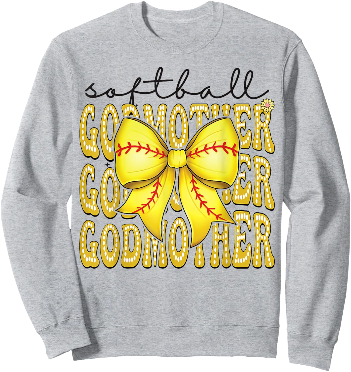 Softball GodMother Retro Softball Coquette Bow Groovy Sweatshirt - Sweatshirt | Ash