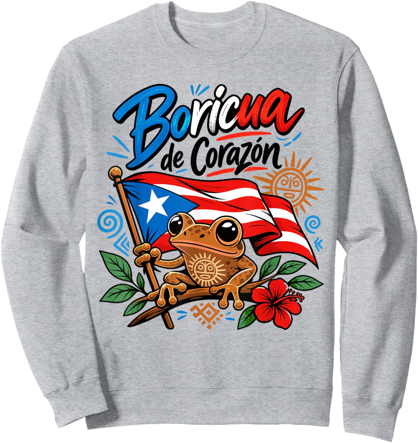 Boricua De Corazon Coqui Frog Puerto Rico Flag Pride Sweatshirt - Sweatshirt | Ash