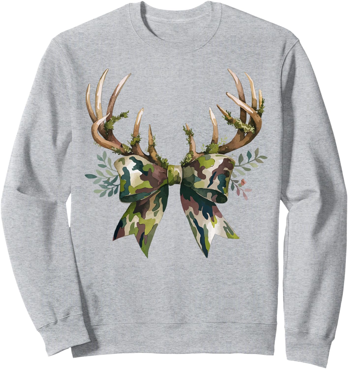 Coquette Camo Bow Camouflage Antlers Hunting Duck Women Girl Sweatshirt - Sweatshirt | Ash
