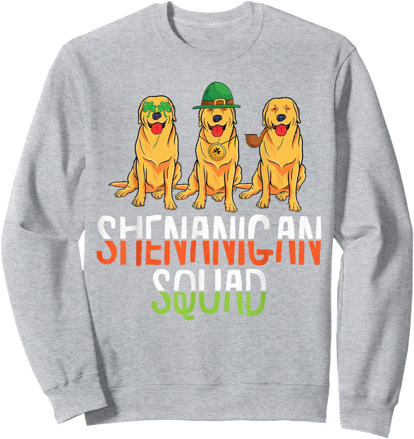Shenanigan Squad St Patricks Day Cute Golden Retriever Gift Sweatshirt - Sweatshirt | Ash