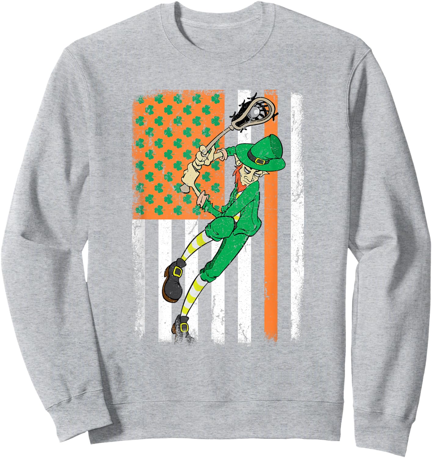Lacrosse Player Leprechaun Irish USA Flag St Patrick's Day Kids Men Sweatshirt - Sweatshirt | Ash