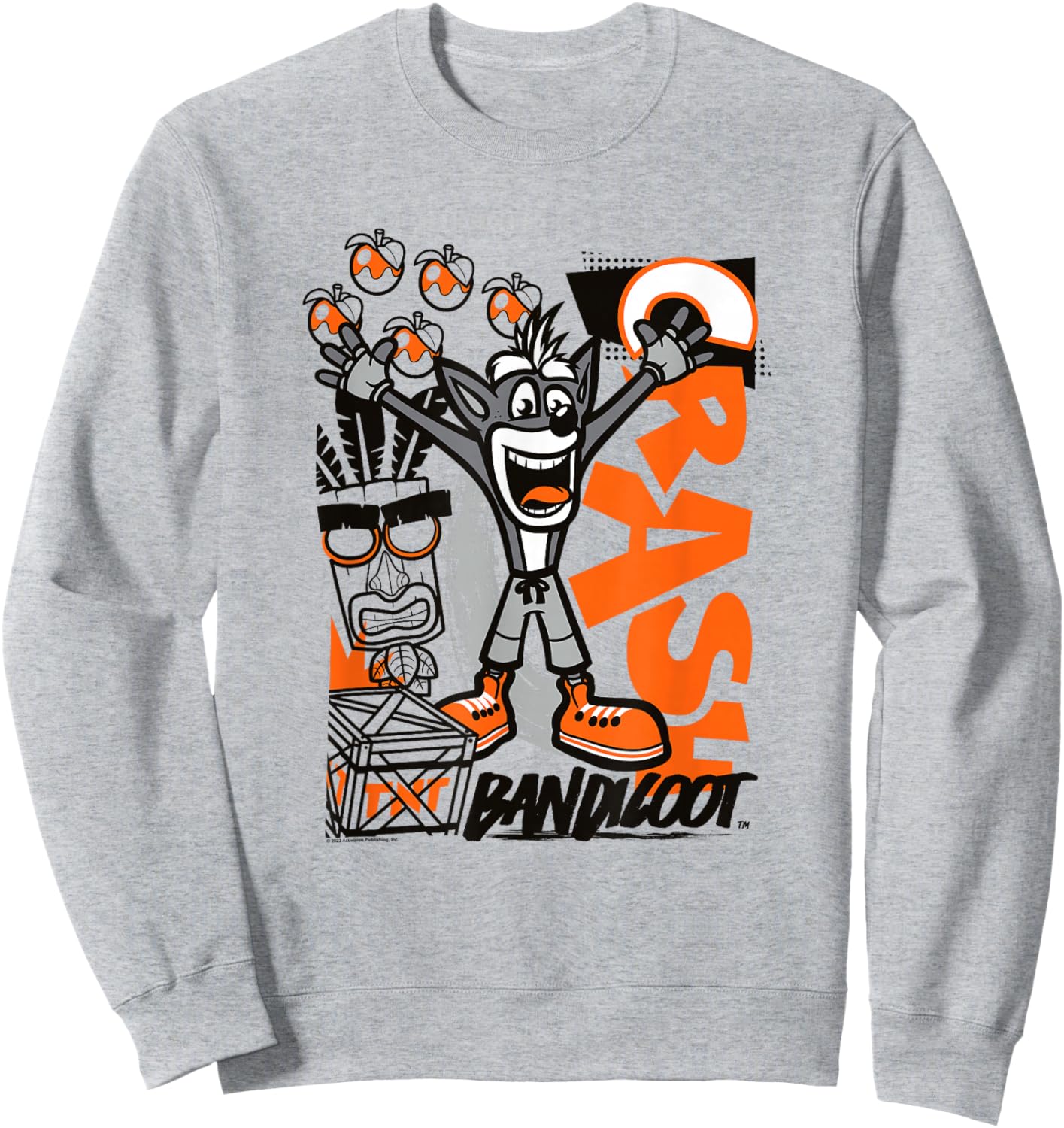 Crash Bandicoot Retro Vintage Crash Wumpa Graffiti Badge Sweatshirt - Sweatshirt | Ash