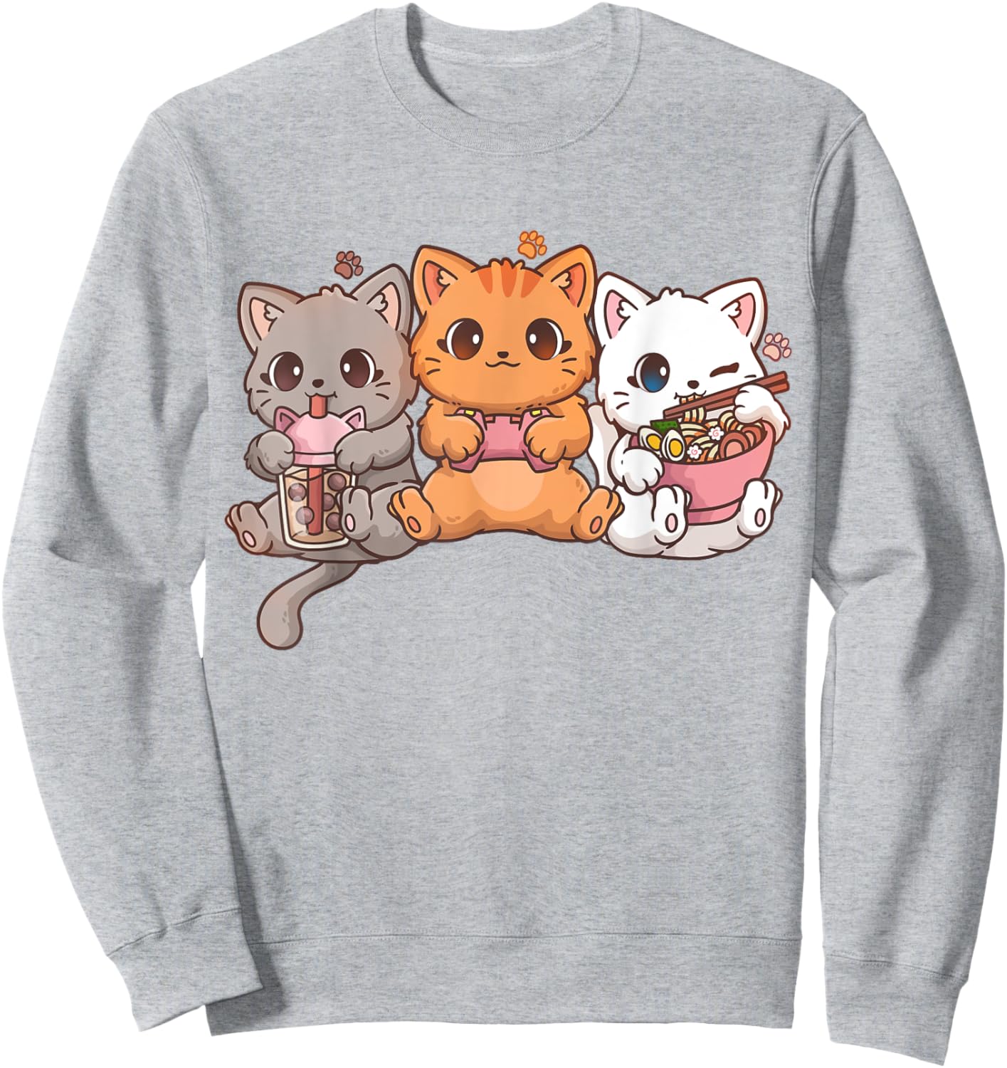 Kawaii Gaming Gamer Cat Boba Tea Cat Bubble Tea Ramen Cats Sweatshirt - Sweatshirt | Ash