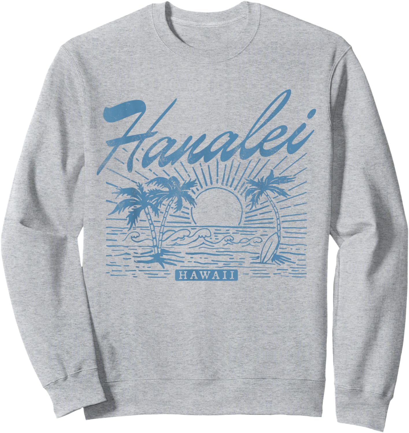 Hanalei Hawaii Vintage Style Distressed Sweatshirt - Sweatshirt | Ash