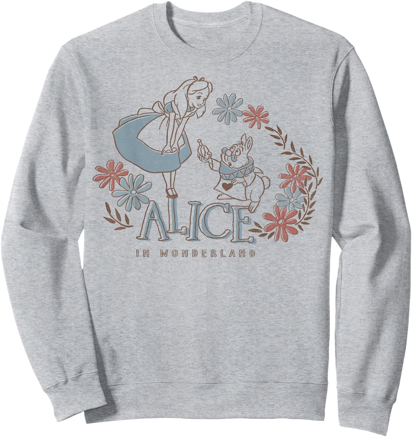 Disney Alice In Wonderland Alice And White Rabbit Floral Sweatshirt - Sweatshirt | Ash