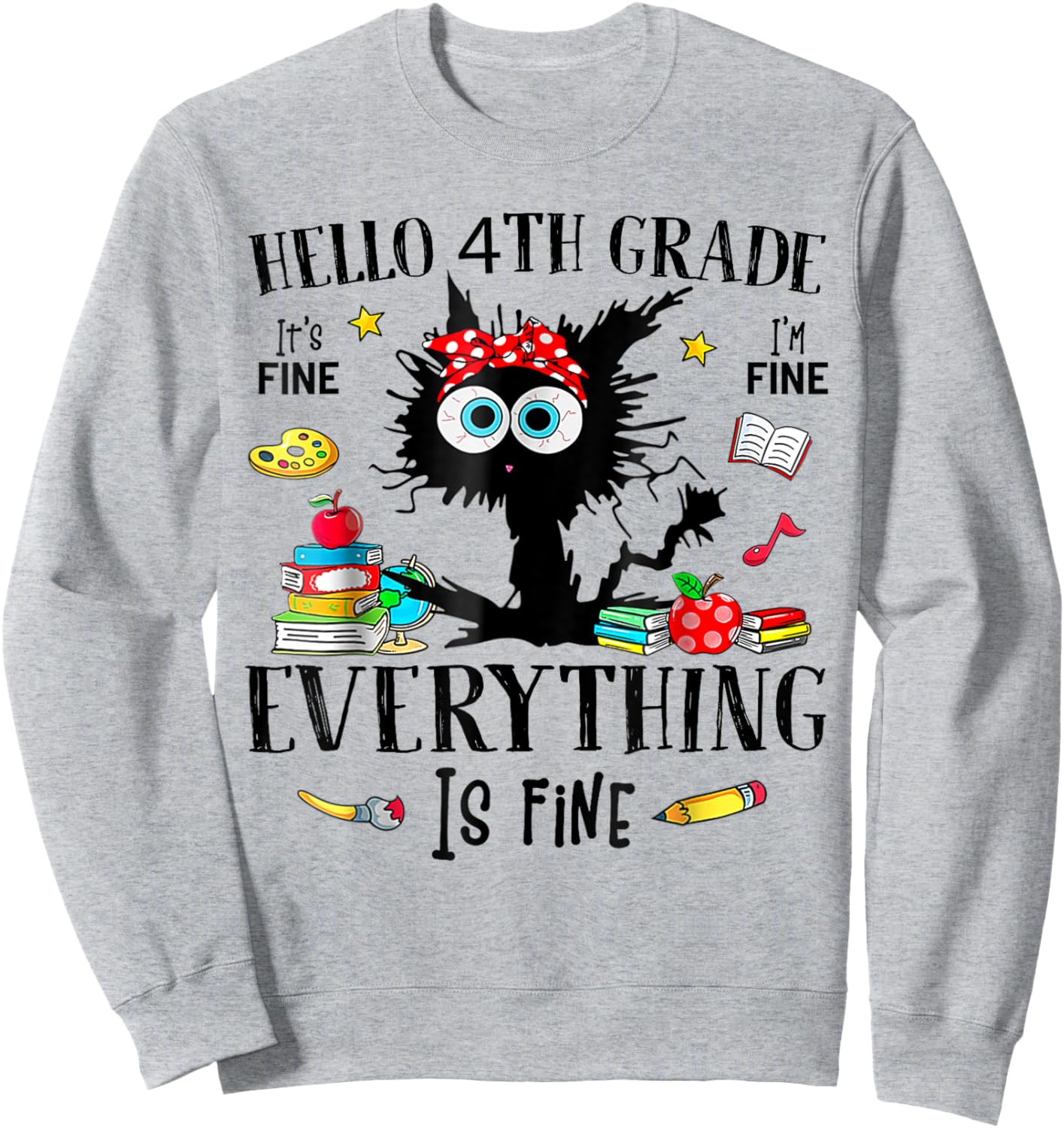 Hello 4th Grade Back To School Teacher & Kids Funny Cat Sweatshirt - Sweatshirt | Ash
