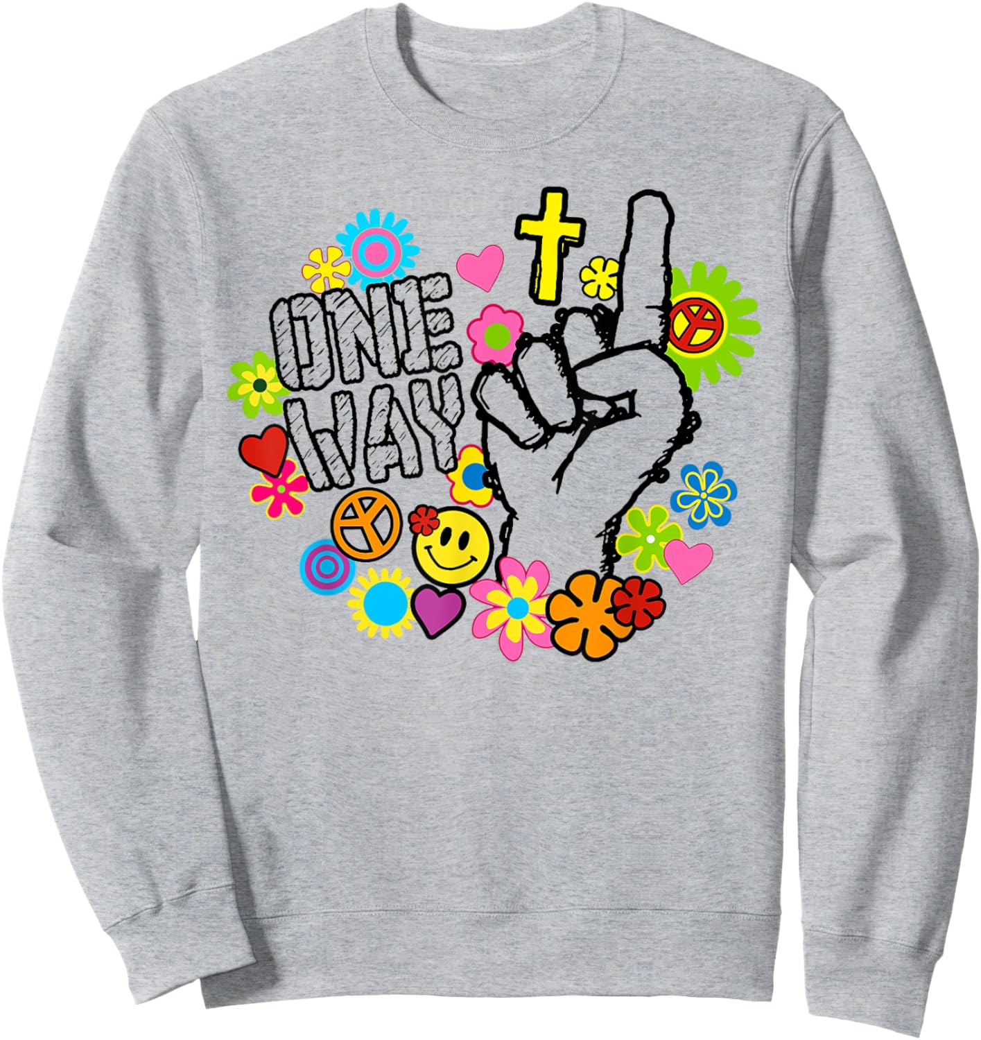 Funny One Way Jesus Floral Finger Up Christian Revolution Sweatshirt - Sweatshirt | Ash