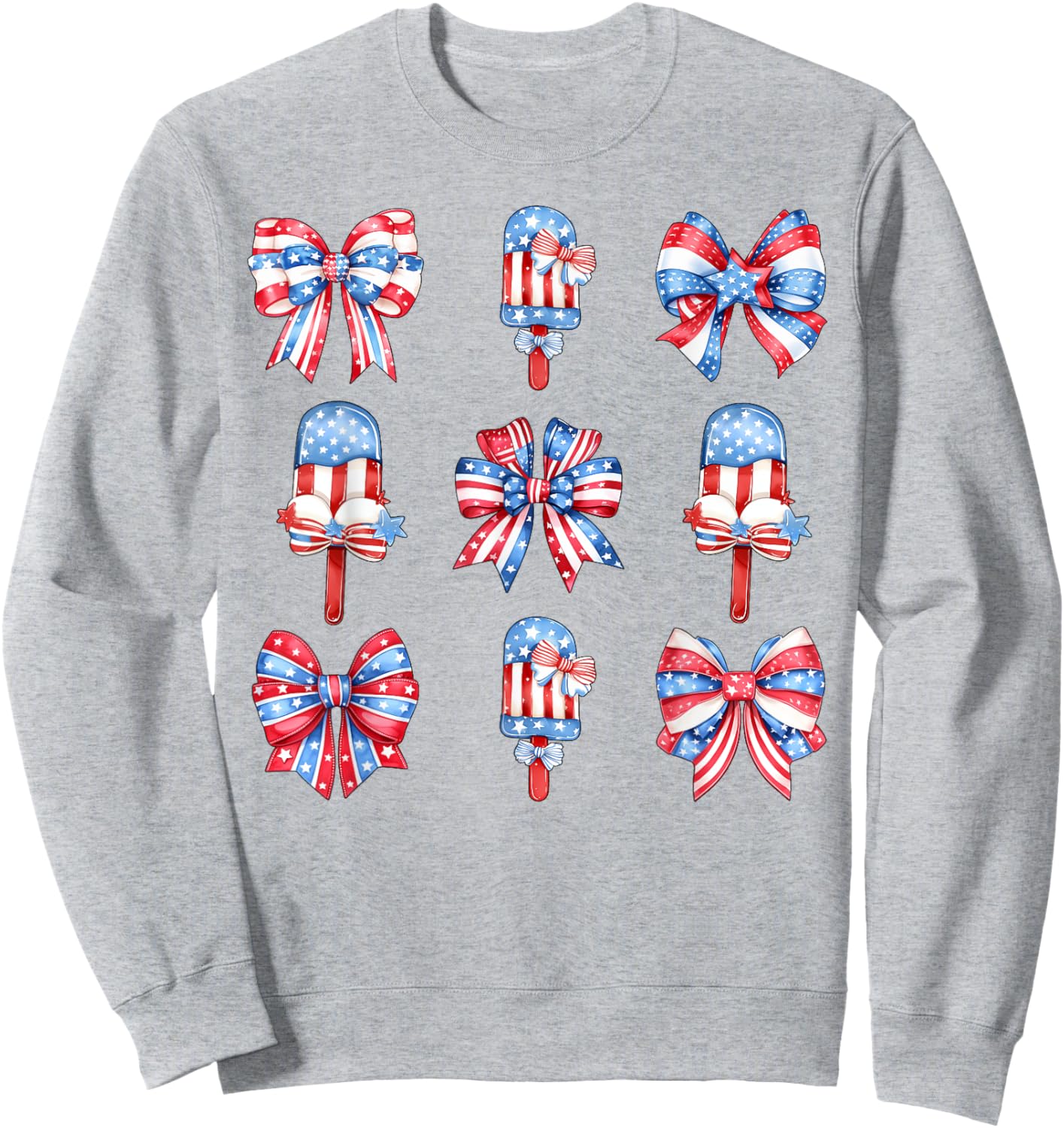 4th of July Cute Popsicle Bows Patriotic Women Kids Sweatshirt - Sweatshirt | Ash