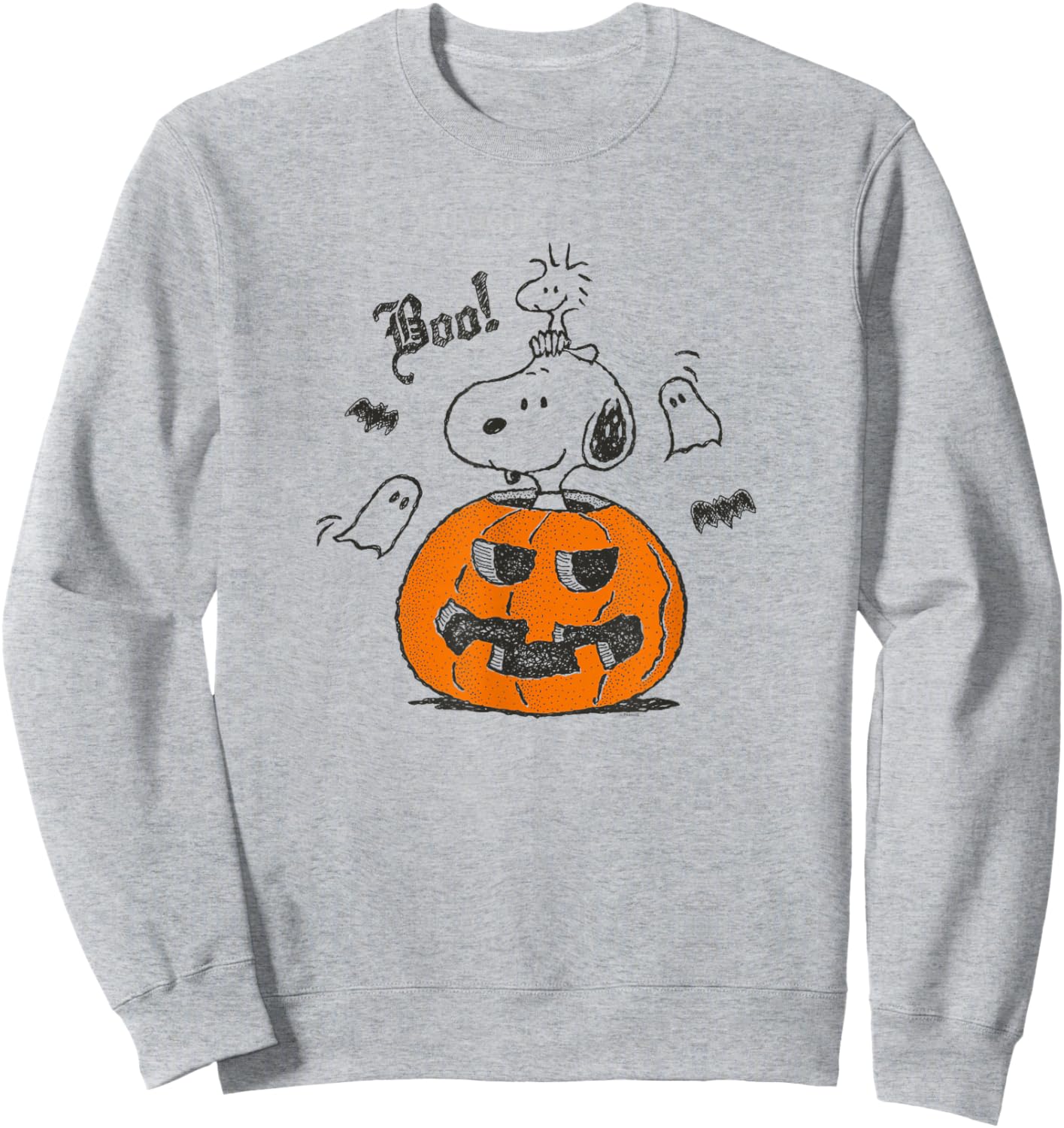 Peanuts - Snoopy Woodstock Halloween Pumpkin Boo Sweatshirt - Sweatshirt | Ash