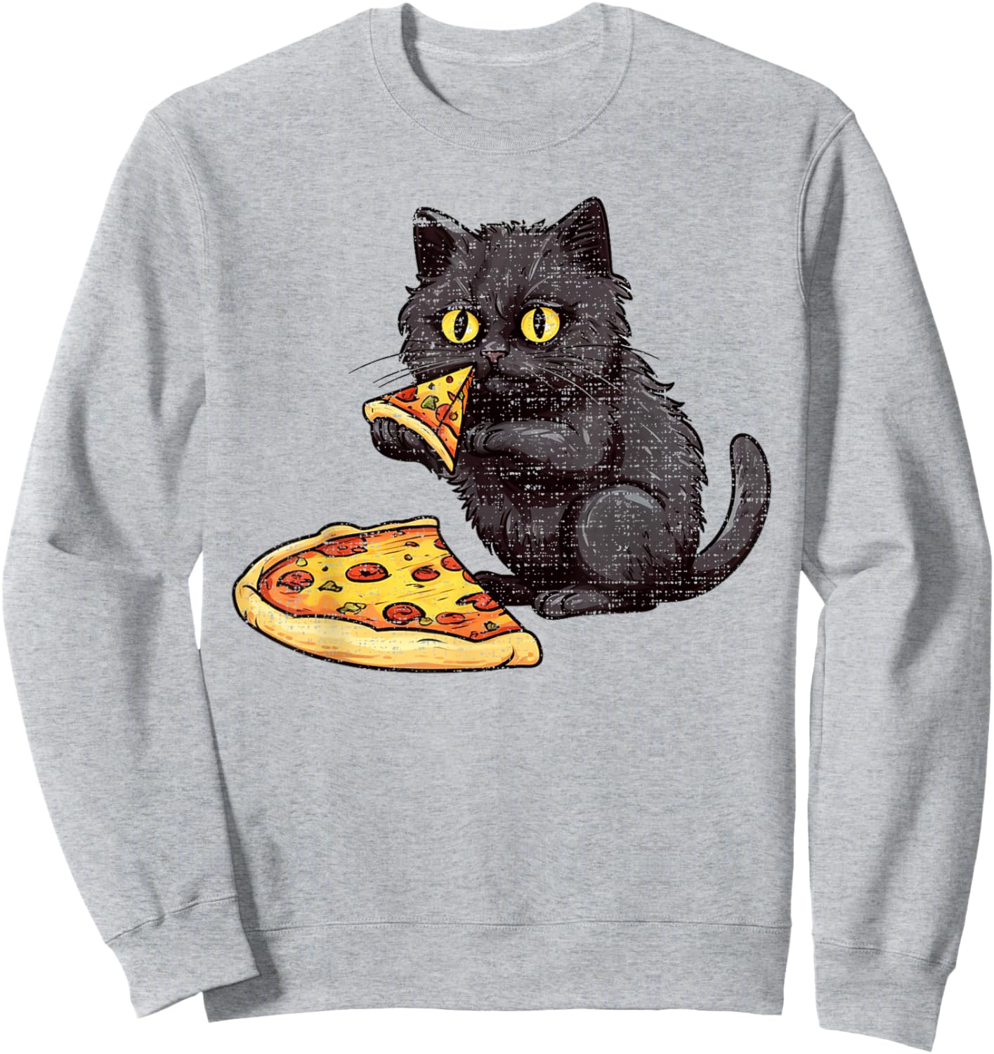 Black Cat Pizza, Kitty Cat Lovers Pizza Slice Watercolor Sweatshirt - Sweatshirt | Ash