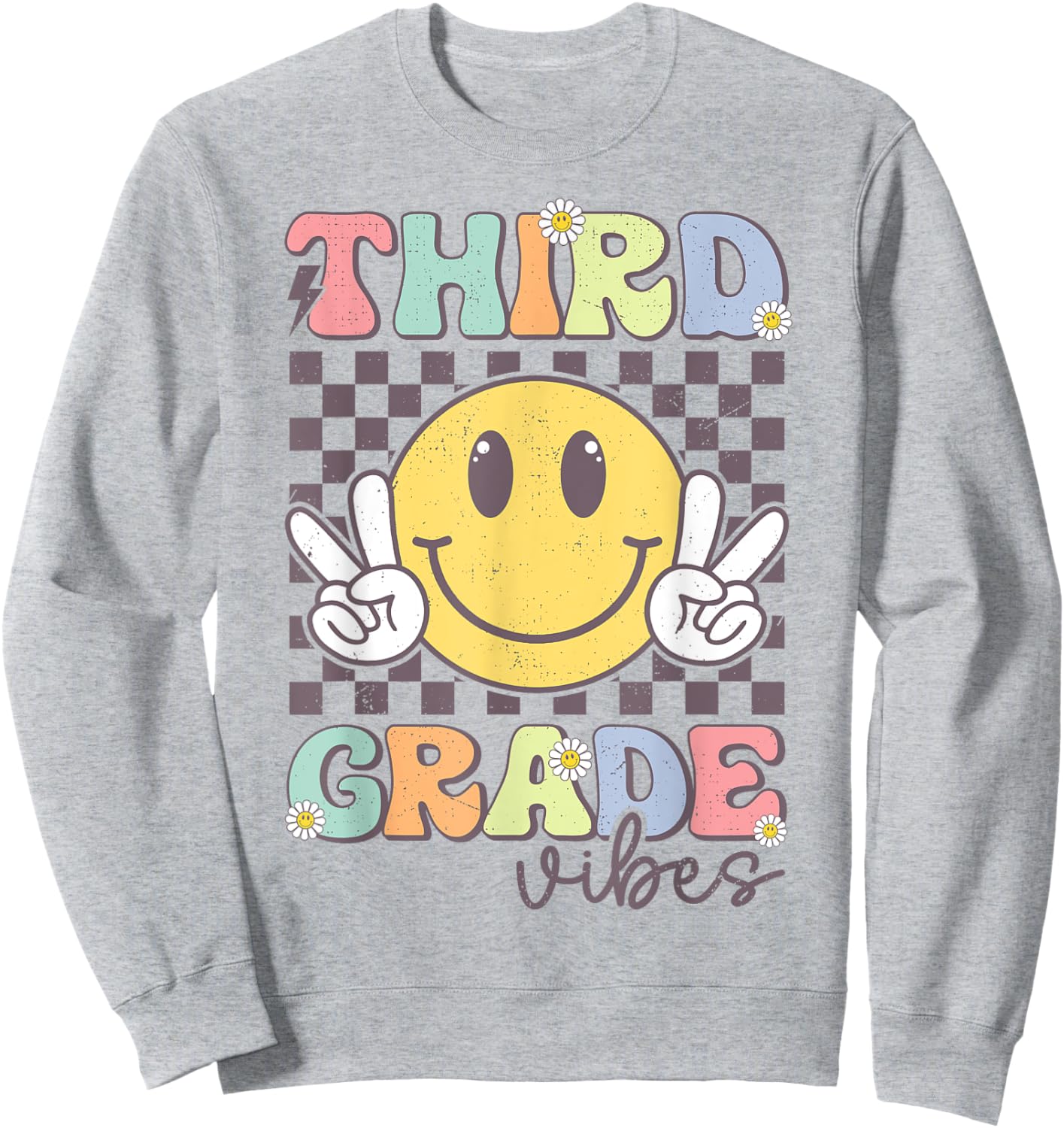 Third Grade Vibes Smile Face 3rd Grade Team Back To School Sweatshirt - Sweatshirt | Ash